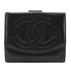 Chanel CHANEL Coco Mark Bi-fold Wallet Lambskin Black Snap Button COCO Women's