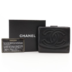 Chanel CHANEL Coco Mark Bi-fold Wallet Lambskin Black Snap Button COCO Women's