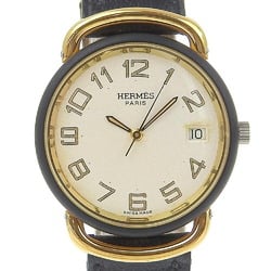 Hermes HERMES Pullman Watch Stainless Steel x Gold Plated Leather 1970 Z Quartz Analog Display White Dial Men's R140924001