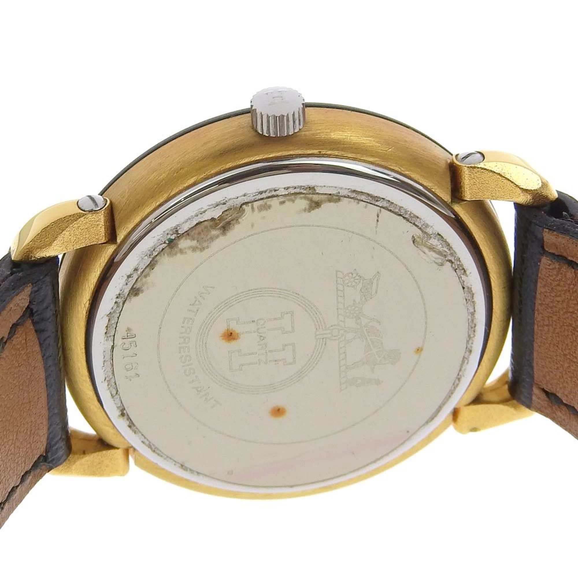 Hermes HERMES Pullman Watch Stainless Steel x Gold Plated Leather 1970 Z Quartz Analog Display White Dial Men's R140924001