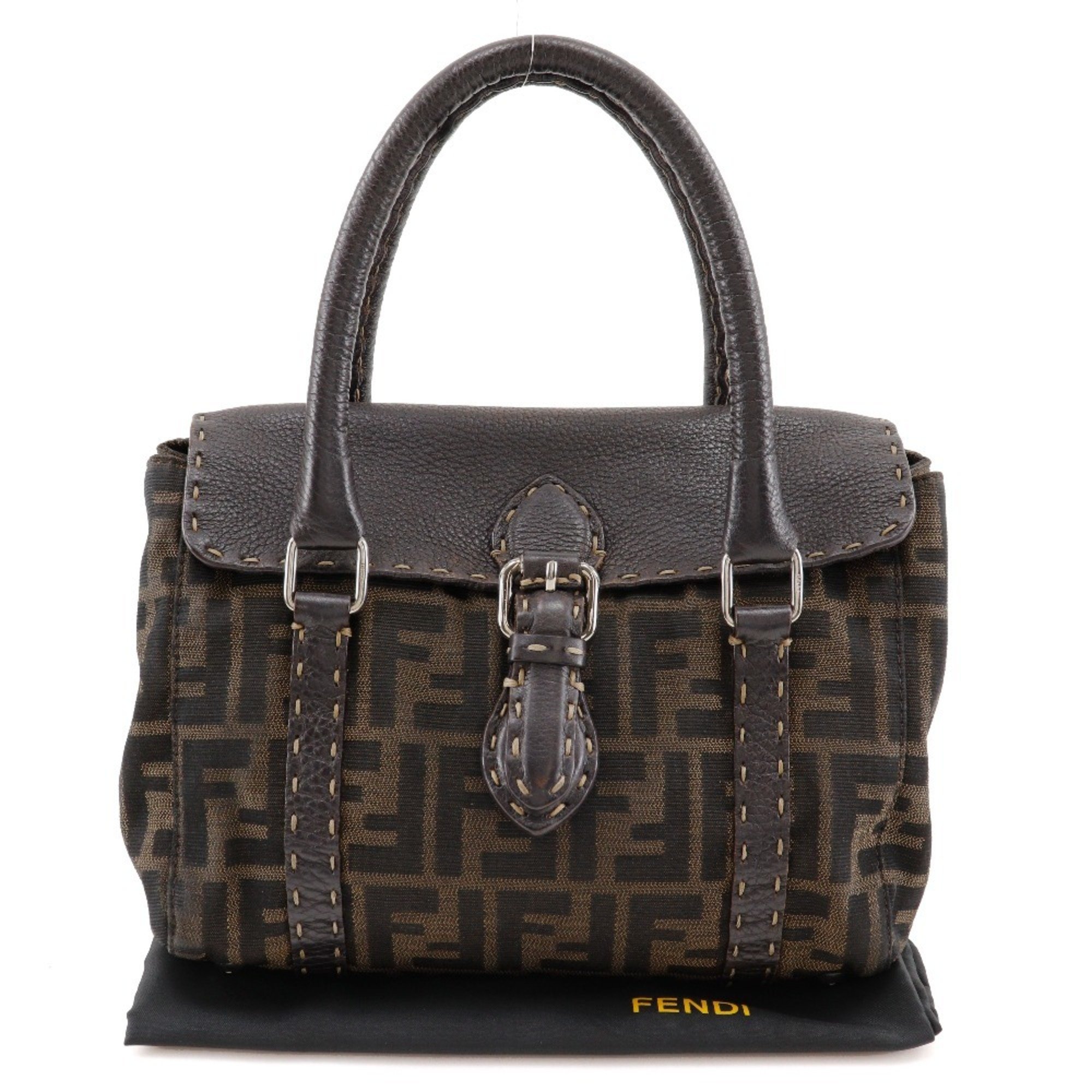 FENDI Linda Handbag Zucca Nylon Canvas Brown A5 Type Mini Women's