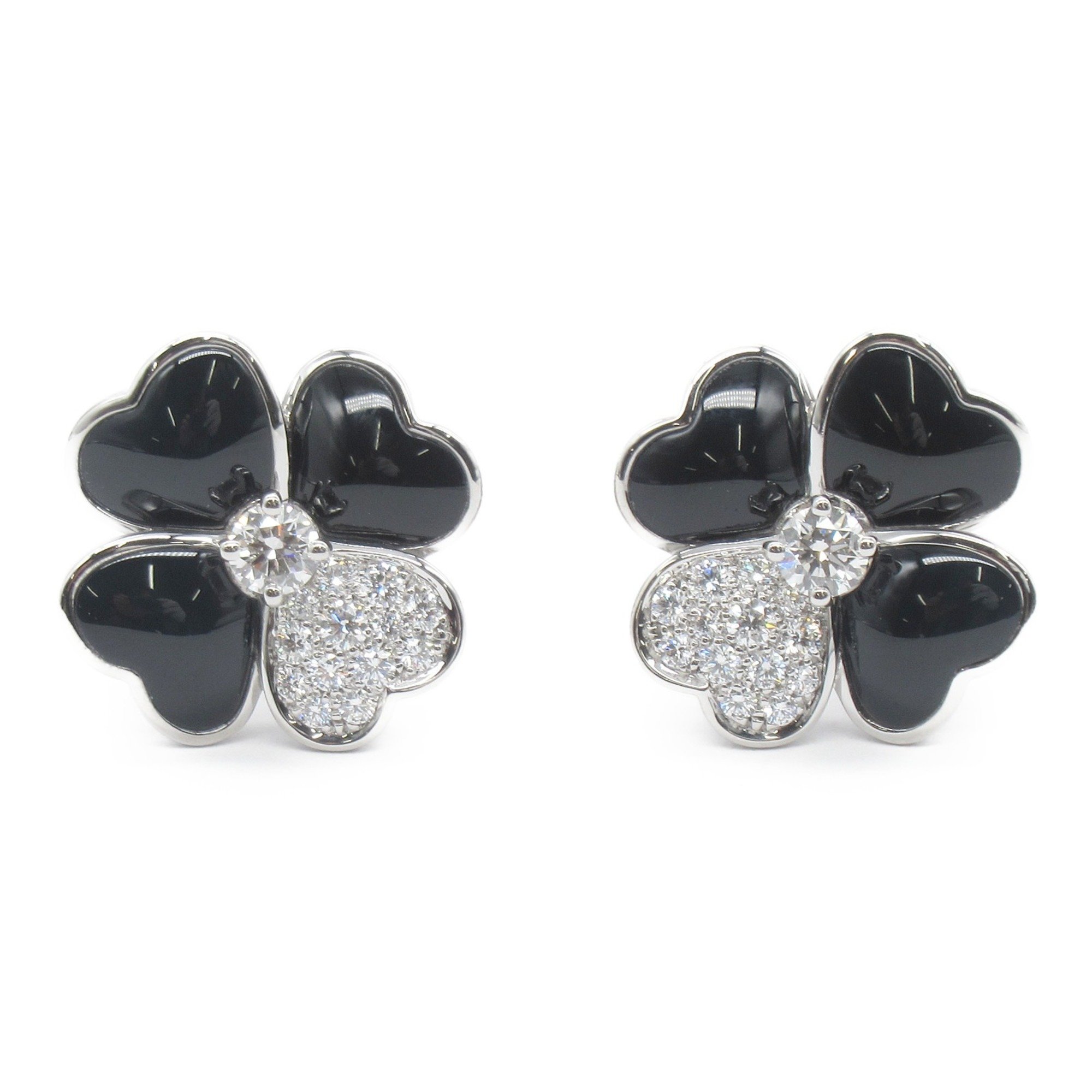 Van Cleef & Arpels Cosmos Medium Earrings, K18WG (White Gold), Diamond, Onyx, Women's, Clear, Black