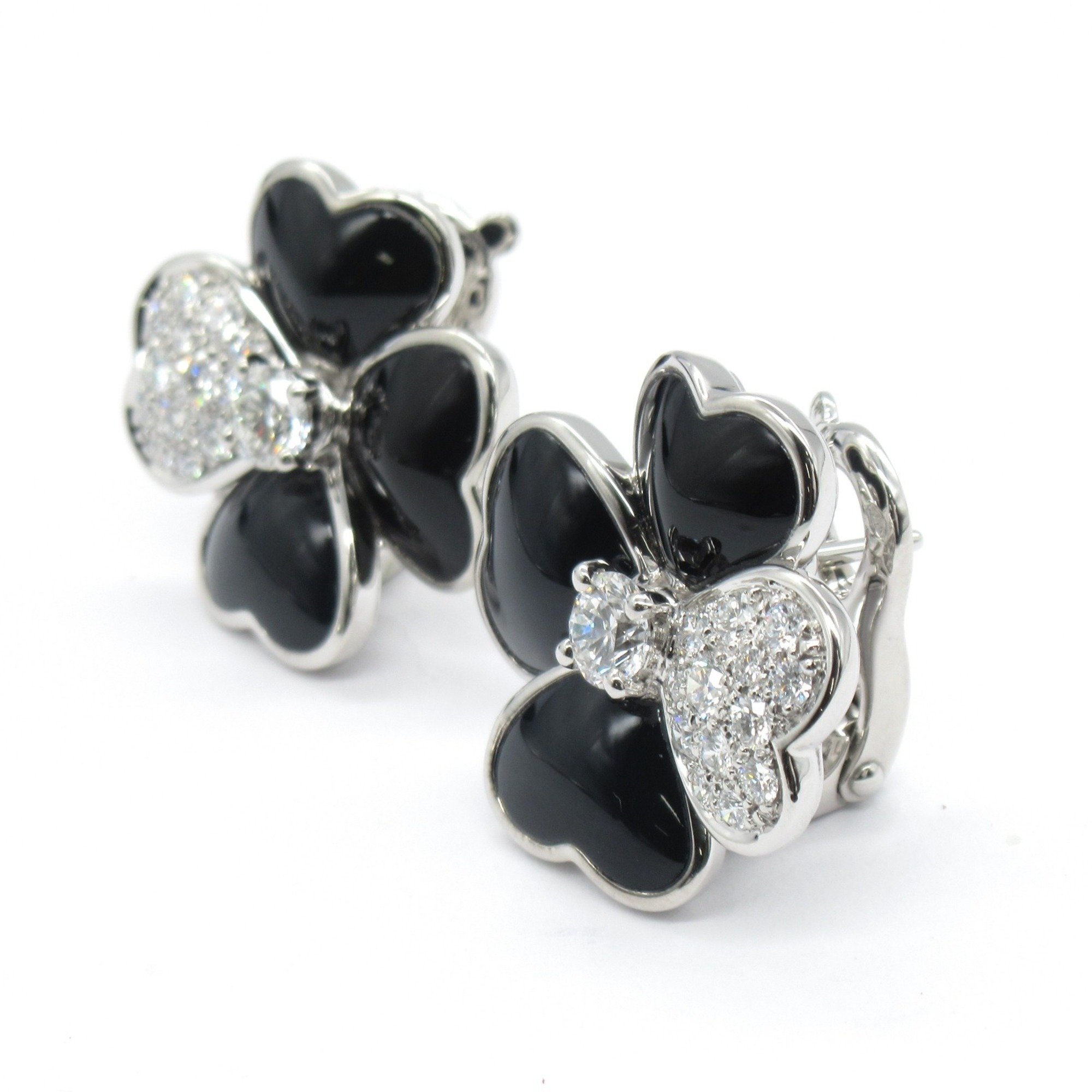 Van Cleef & Arpels Cosmos Medium Earrings, K18WG (White Gold), Diamond, Onyx, Women's, Clear, Black