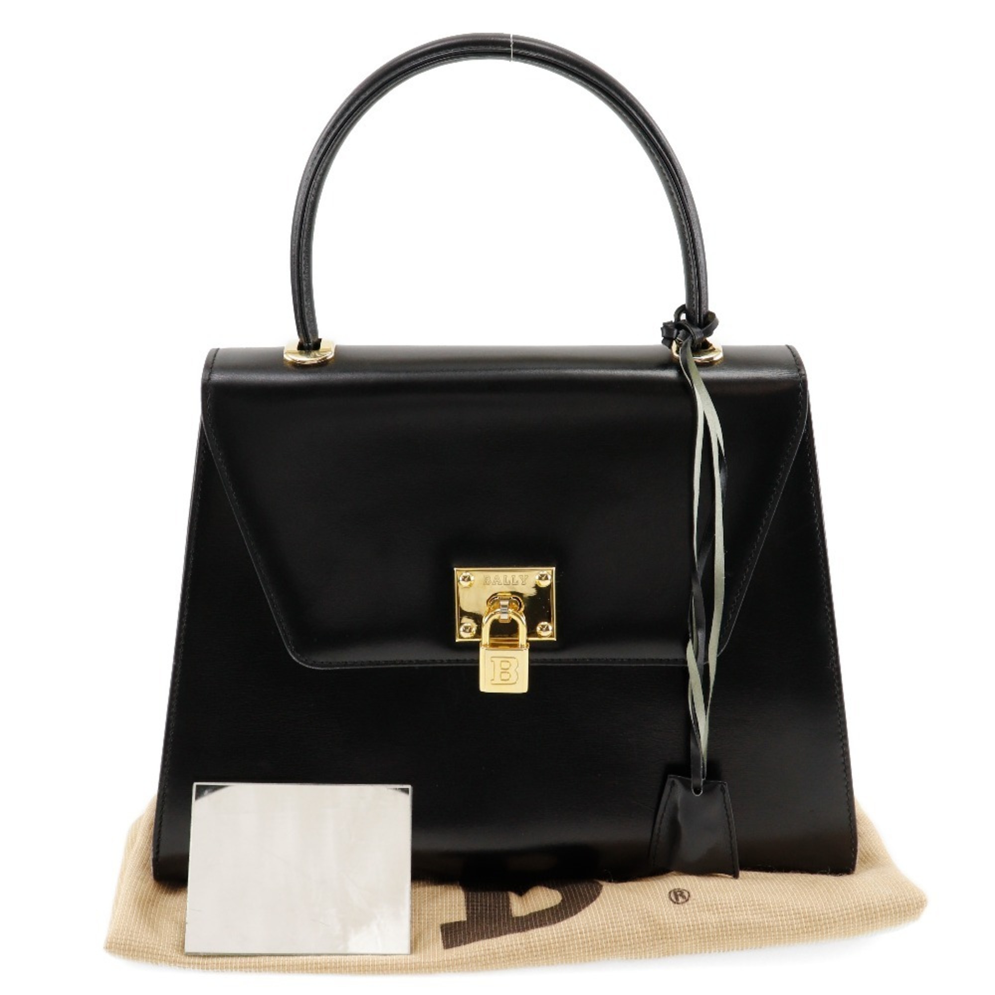 BALLY handbag calfskin black A5 turn lock ladies