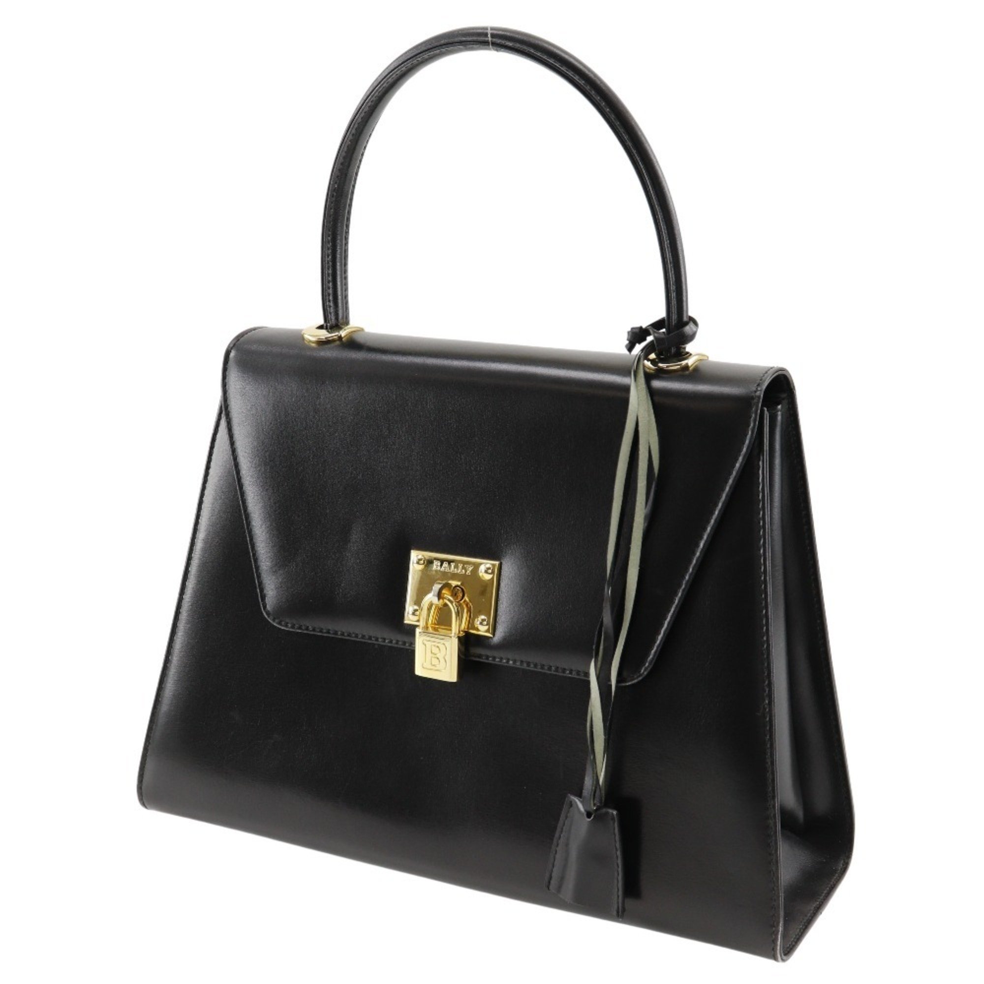 BALLY handbag calfskin black A5 turn lock ladies