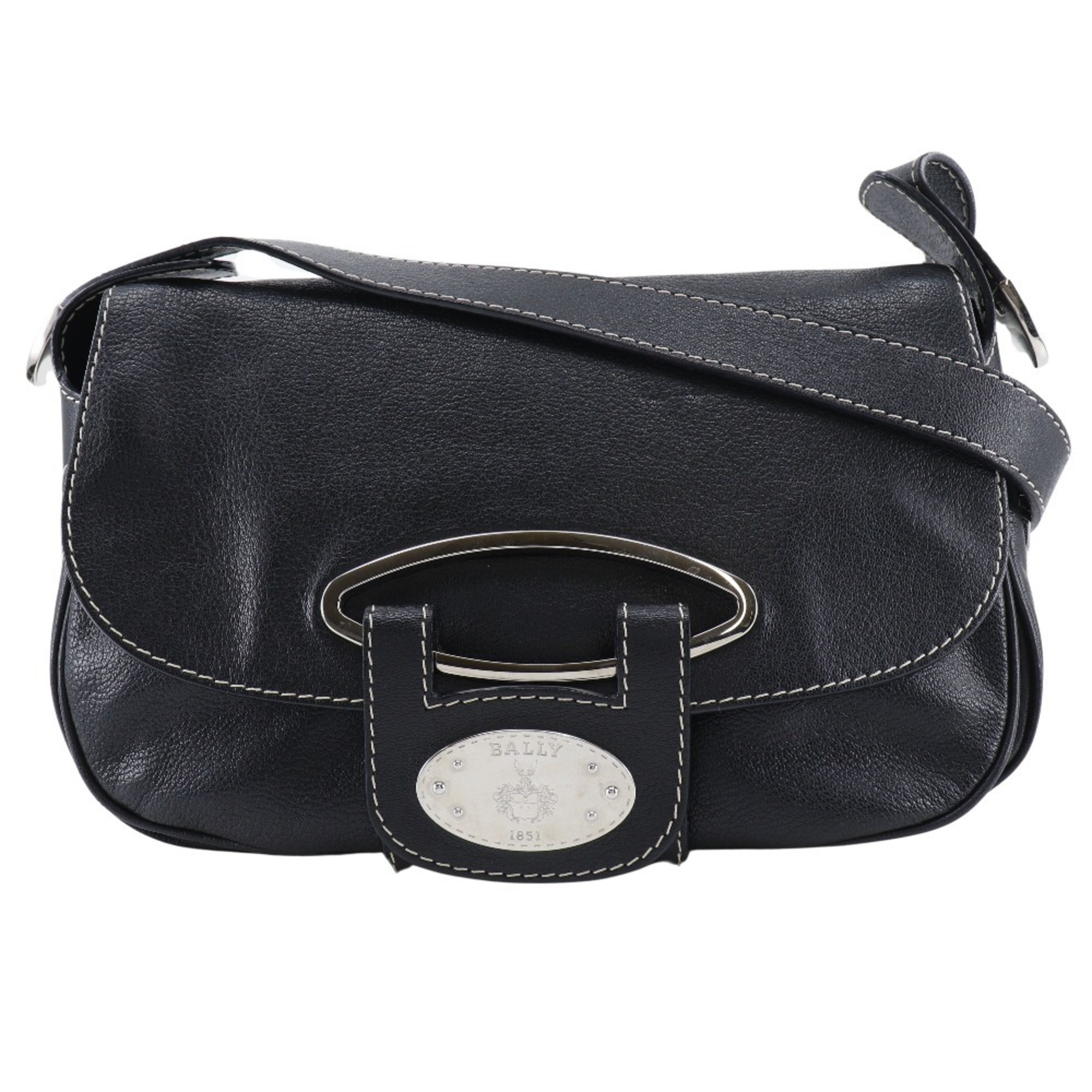 BALLY Shoulder Bag Calf Black A5 Type One Belt Women's