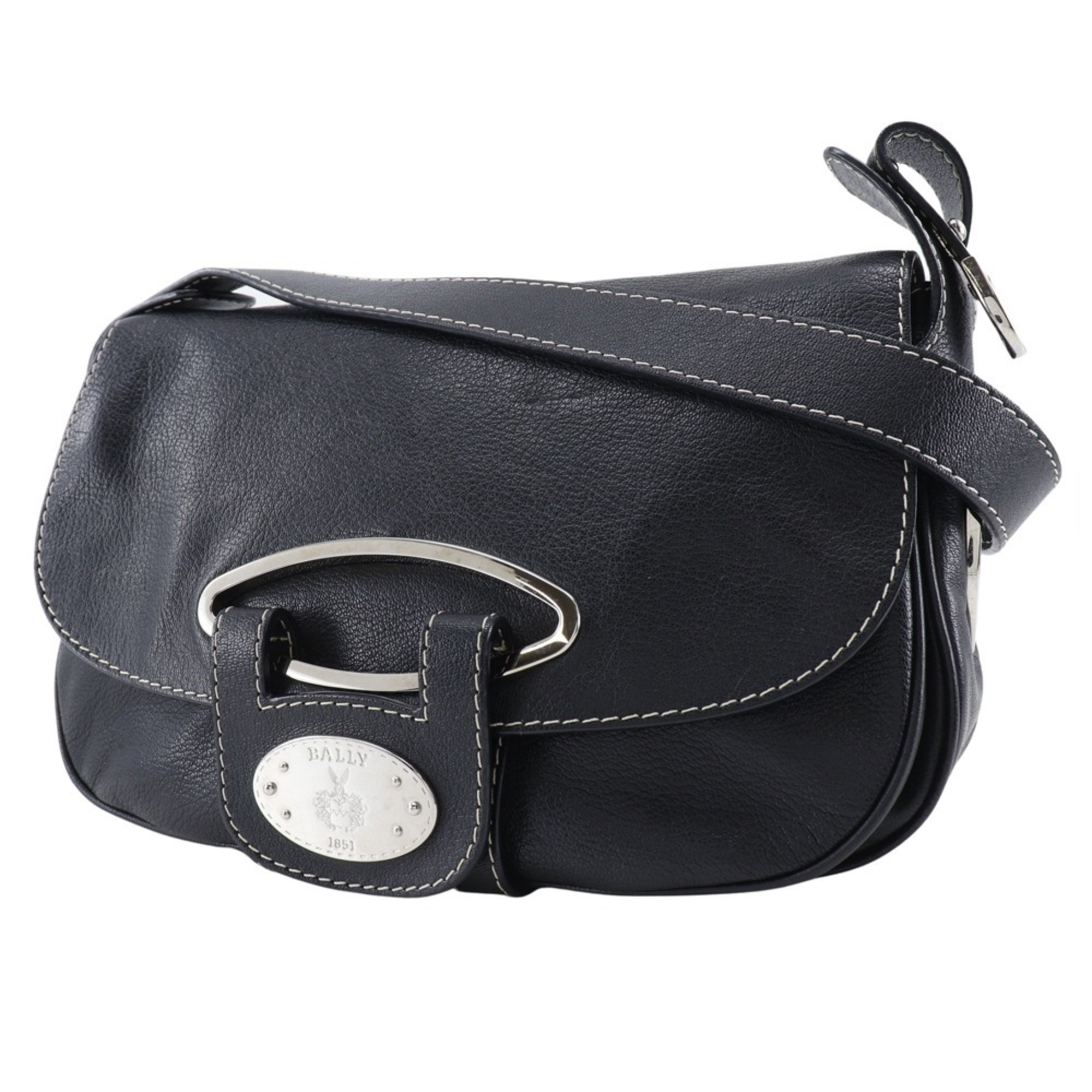 BALLY Shoulder Bag Calf Black A5 Type One Belt Women's