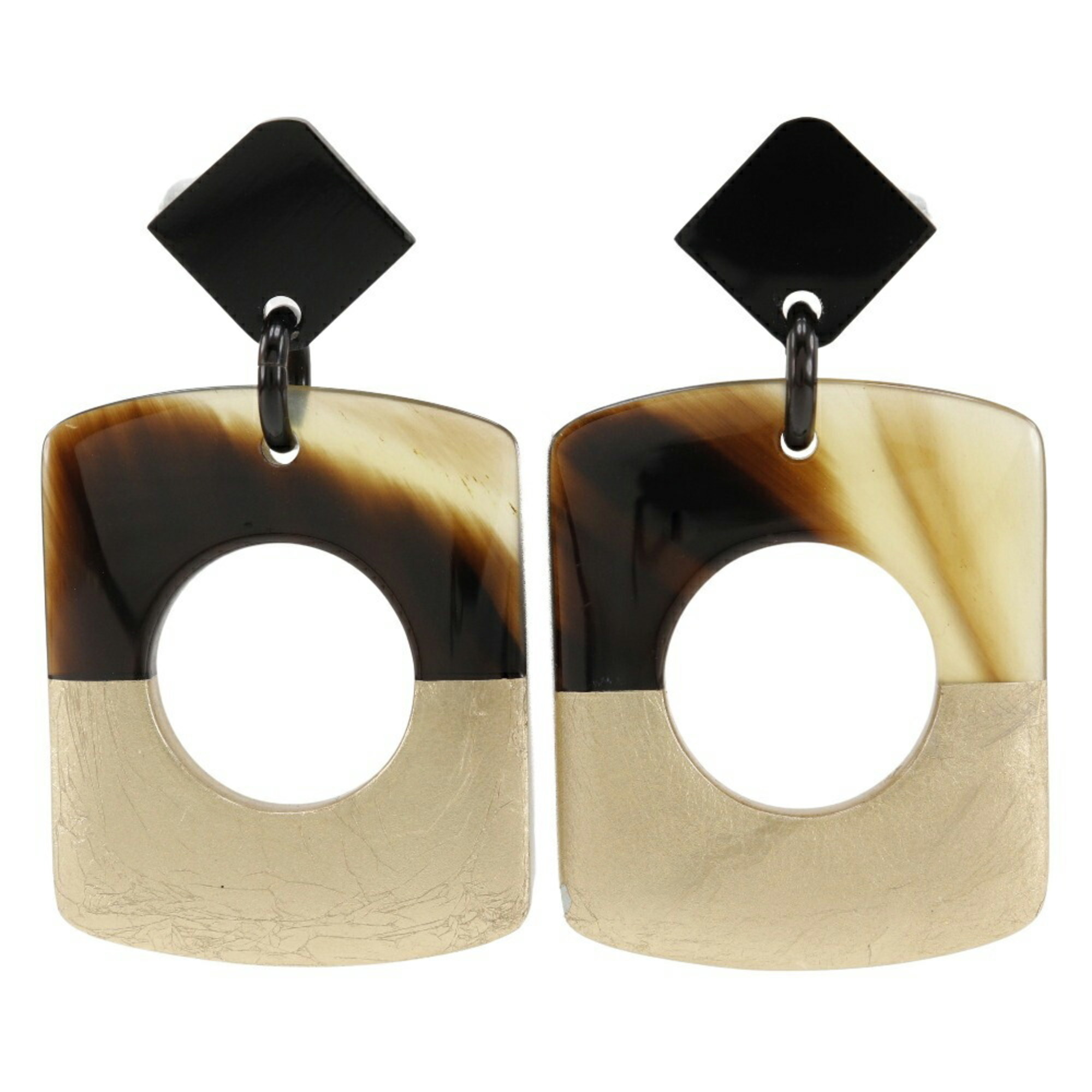 Hermes Dalva Earrings, Bicolor, Buffalo Horn, Brown/Gold, Approx. 14.0g, Dalva, Women's