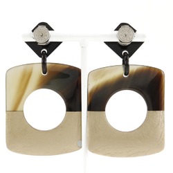 Hermes Dalva Earrings, Bicolor, Buffalo Horn, Brown/Gold, Approx. 14.0g, Dalva, Women's