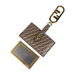 FENDI Mirror Holder Micro FF Keychain 7AS049 Leather Brown Bag Charm