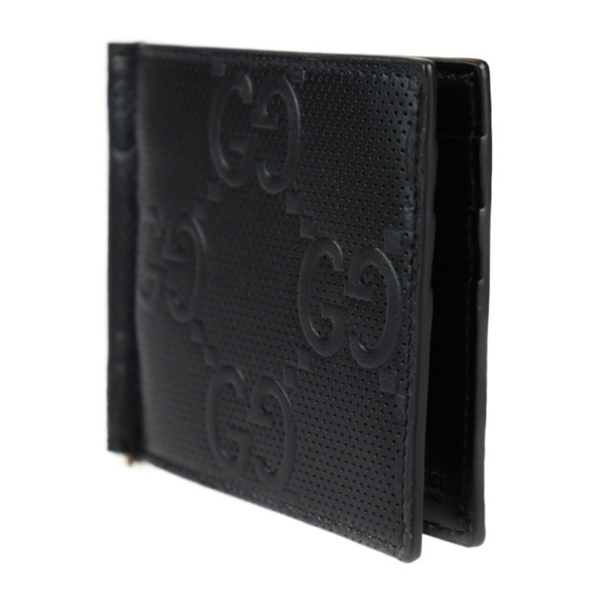 GUCCI GG Embossed Money Clip Bi-fold Wallet 676656 Leather Black Billfold