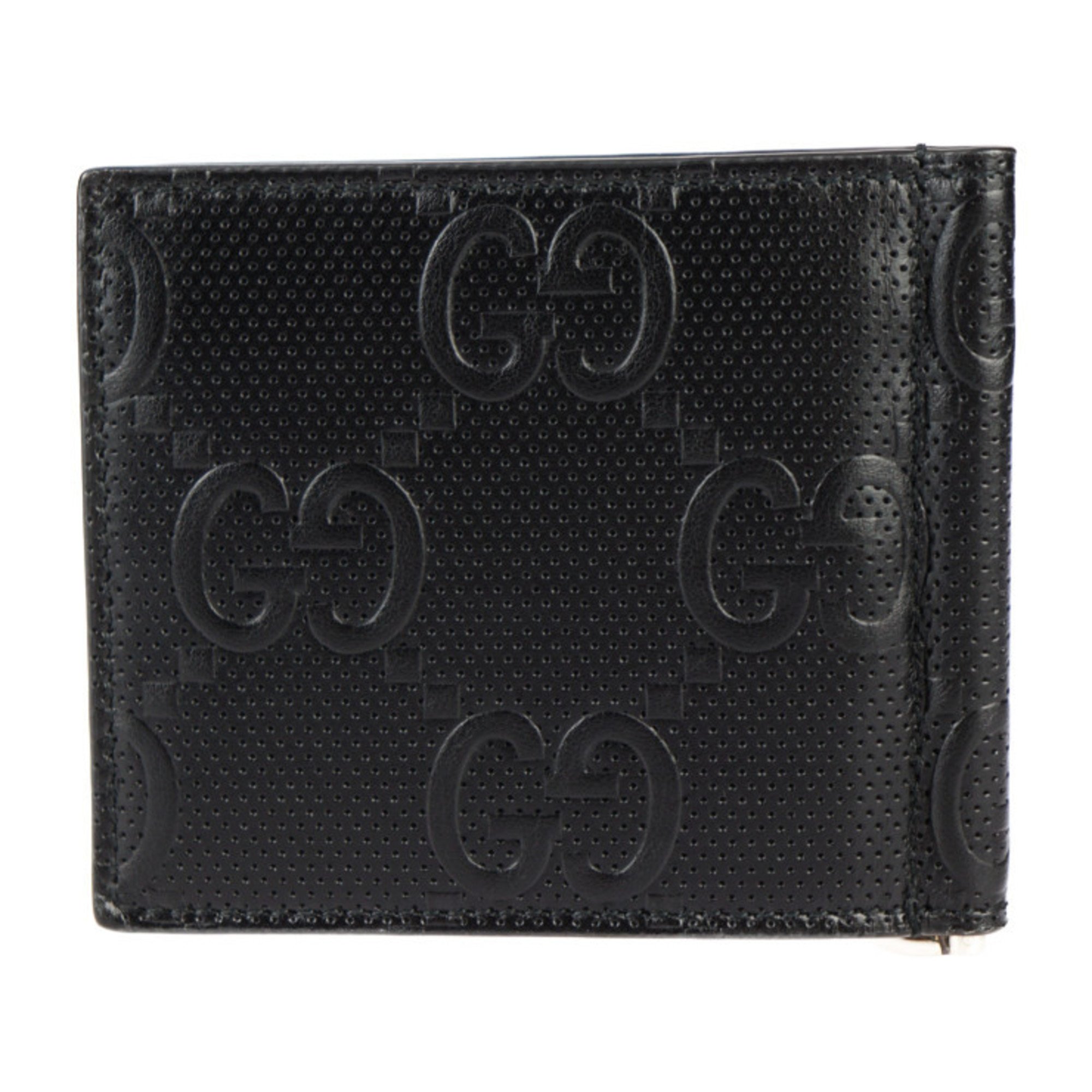 GUCCI GG Embossed Money Clip Bi-fold Wallet 676656 Leather Black Billfold