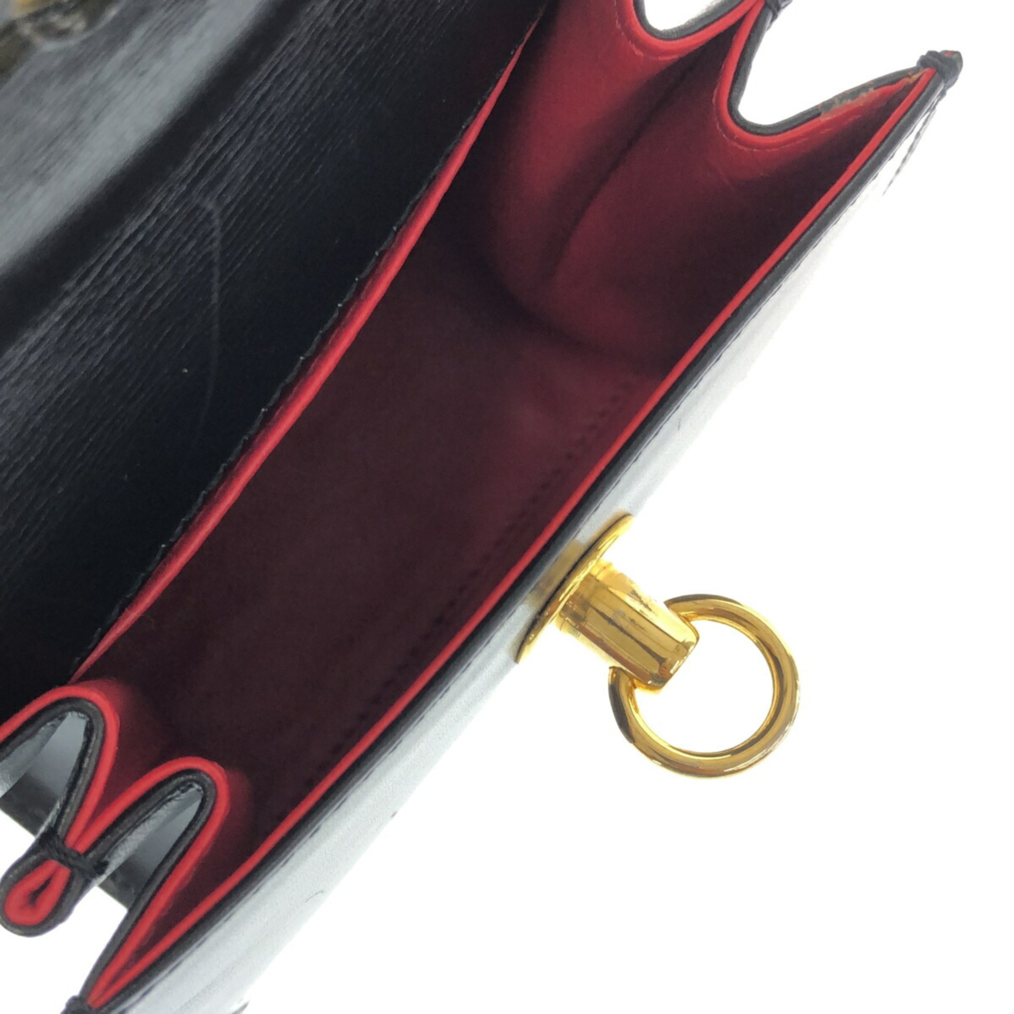 CELINE Handbag Shoulder Bag 2WAY Black Red Gold Leather Made in England Women's Mikunigaoka Store