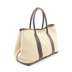 Hermes HERMES Garden PM Tote Bag Leather Toile H Women's Beige Brown