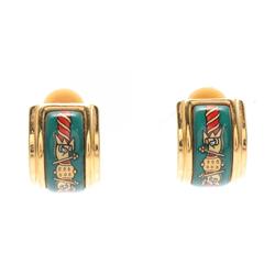 Hermes HERMES enamel earrings GP (gold plated) cloisonne ladies gold green multicolor