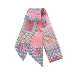 Hermes Twilly Super Silk Quest Scarf Women's Pink Multicolor