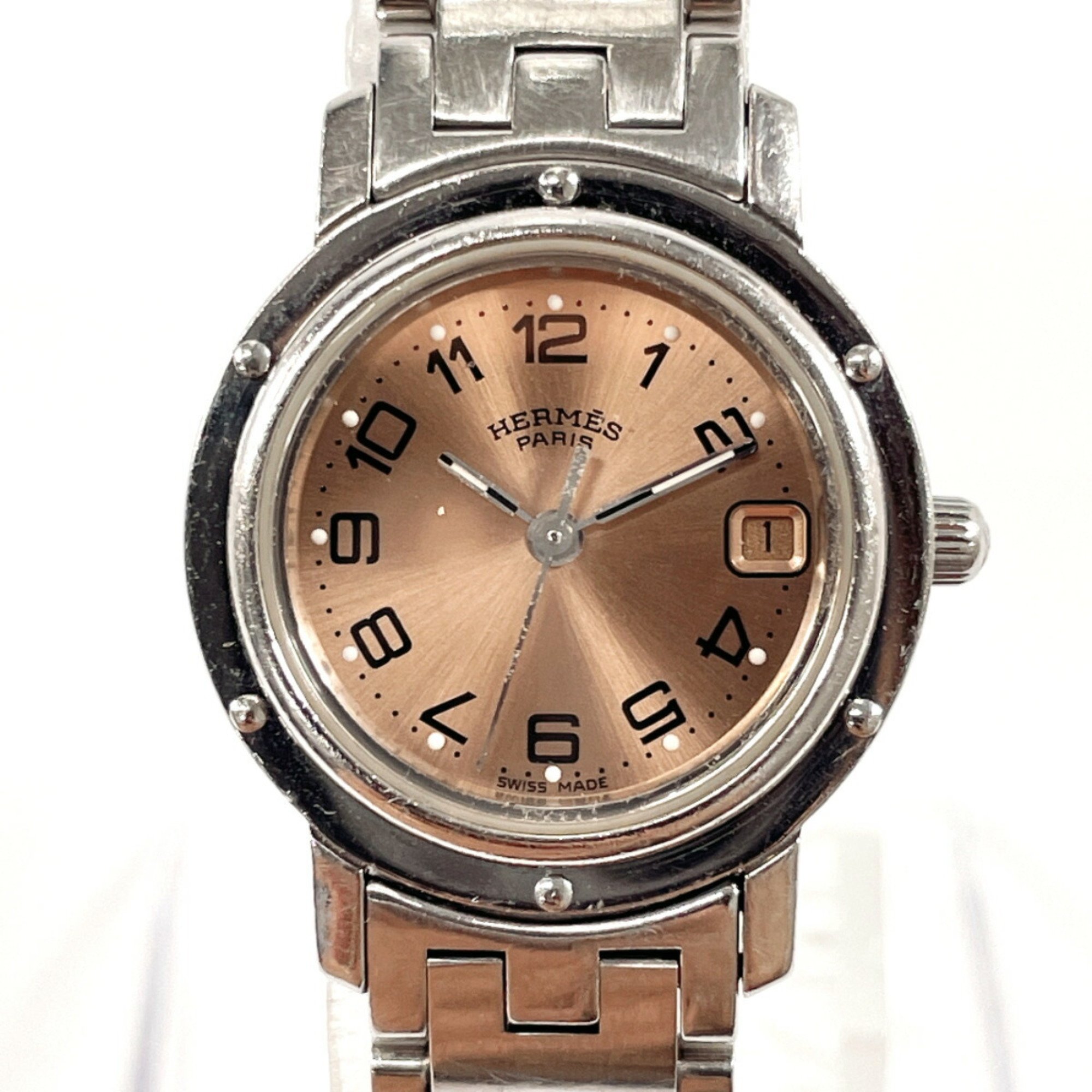 HERMES Clipper CL4.210 Watch Stainless Steel/Stainless Steel Silver Quartz Brown Dial Women's