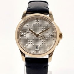 GUCCI G Timeless YA126571 Watch Stainless Steel/Leather Gold Quartz Silver Dial Women's