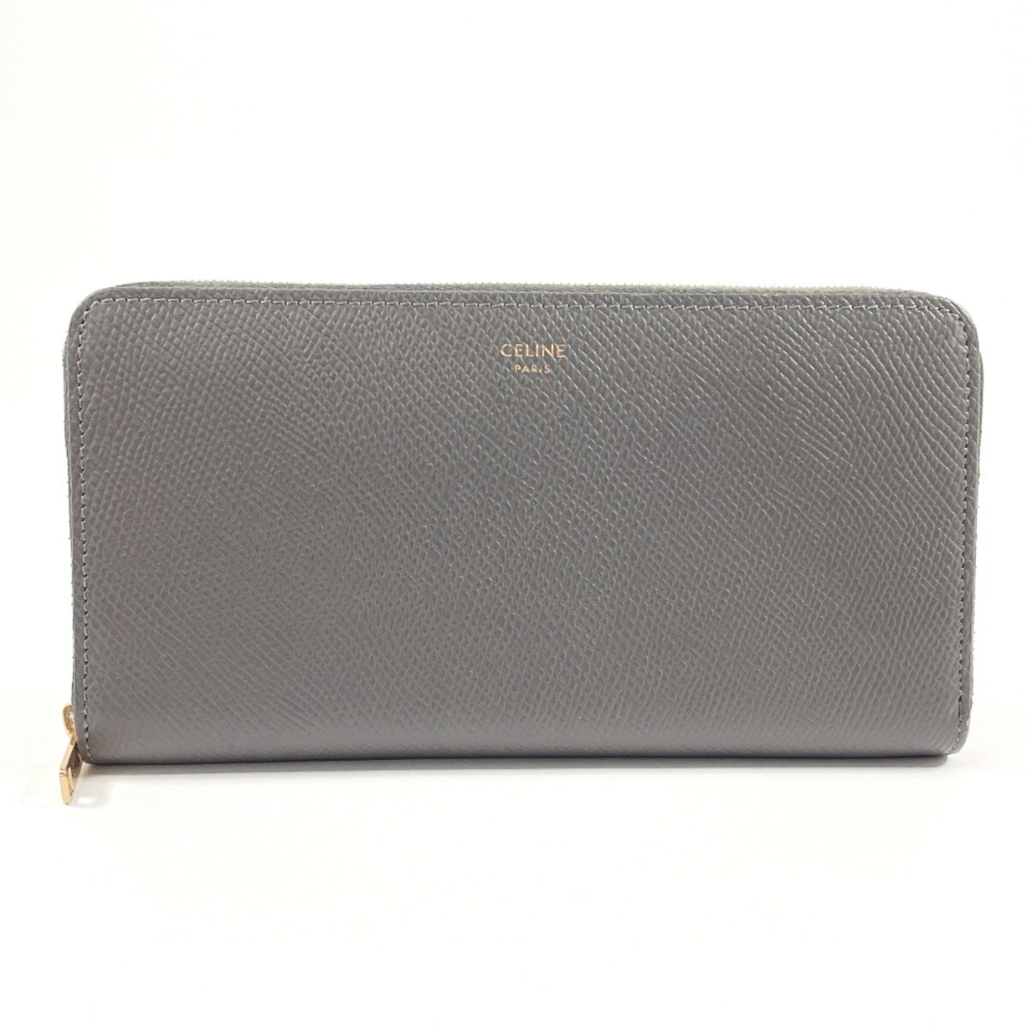 CELINE Large Zip Round 10B55 Long Wallet Leather Grey Women's N4064969