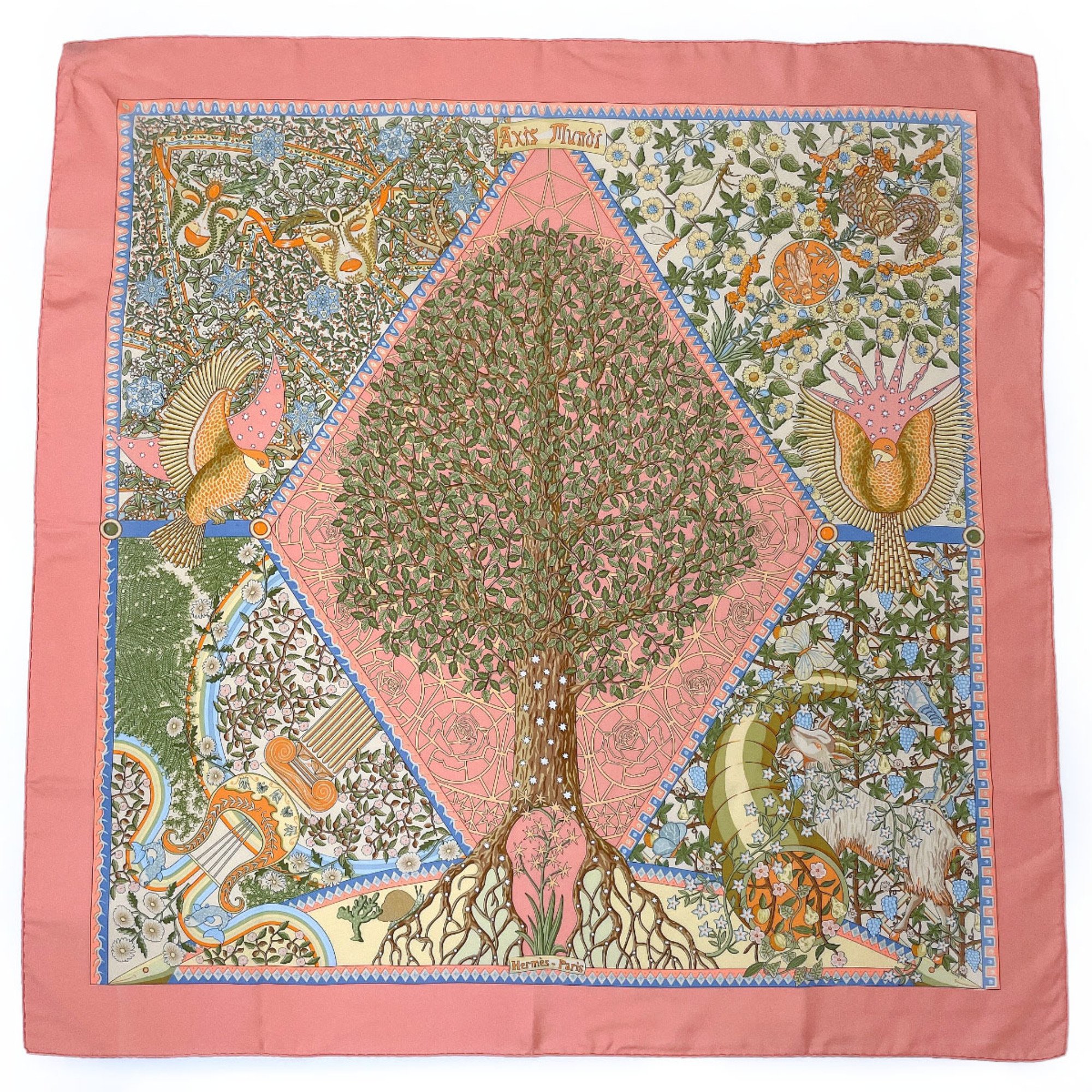 HERMES Carre 90 Axis Mundi Scarf Muffler Silk Pink Women's N4064963