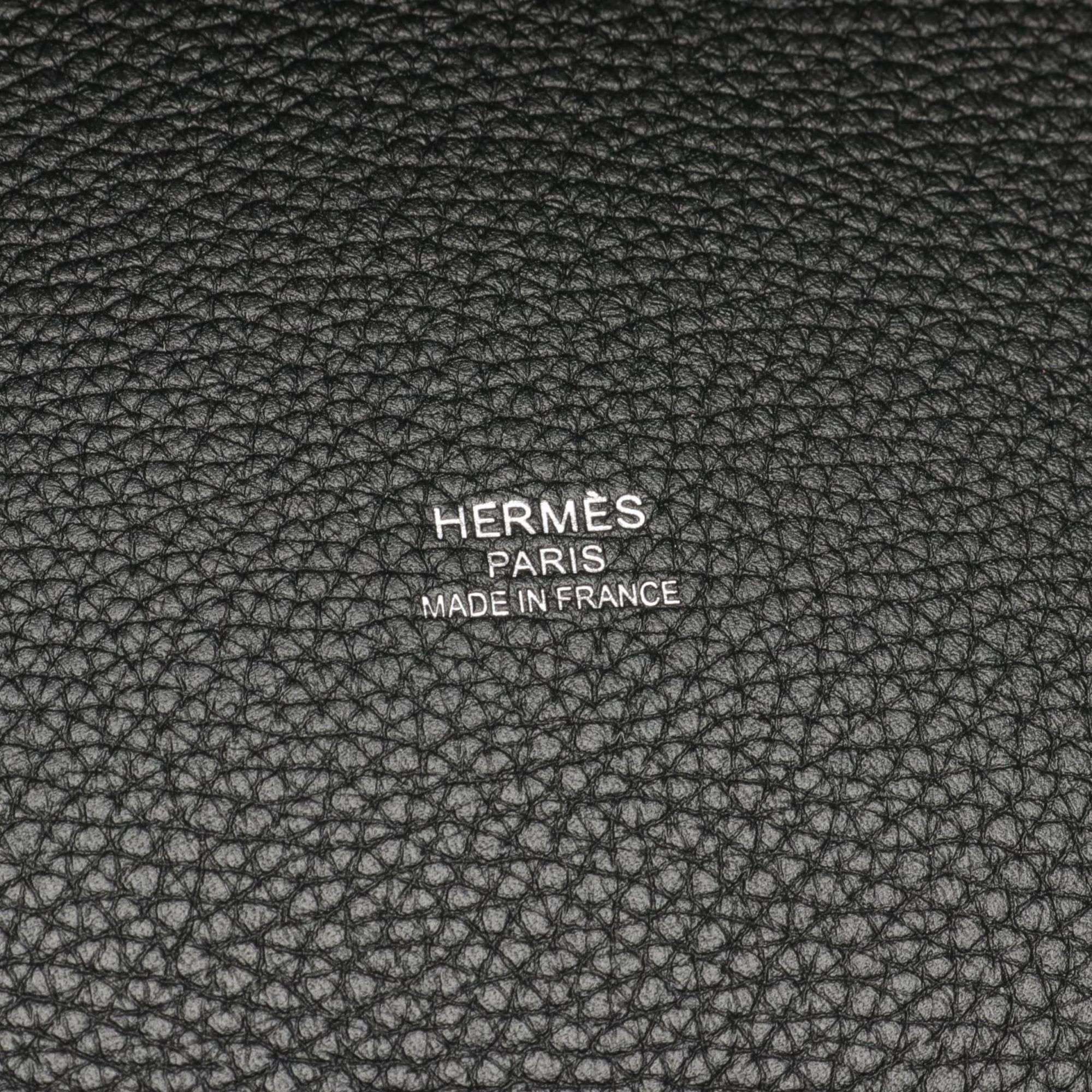 Hermes HERMES Pur Sangle MM Vert de Gris Tote Bag Toile Militaire Taurillon Clemence Women's Khaki Black