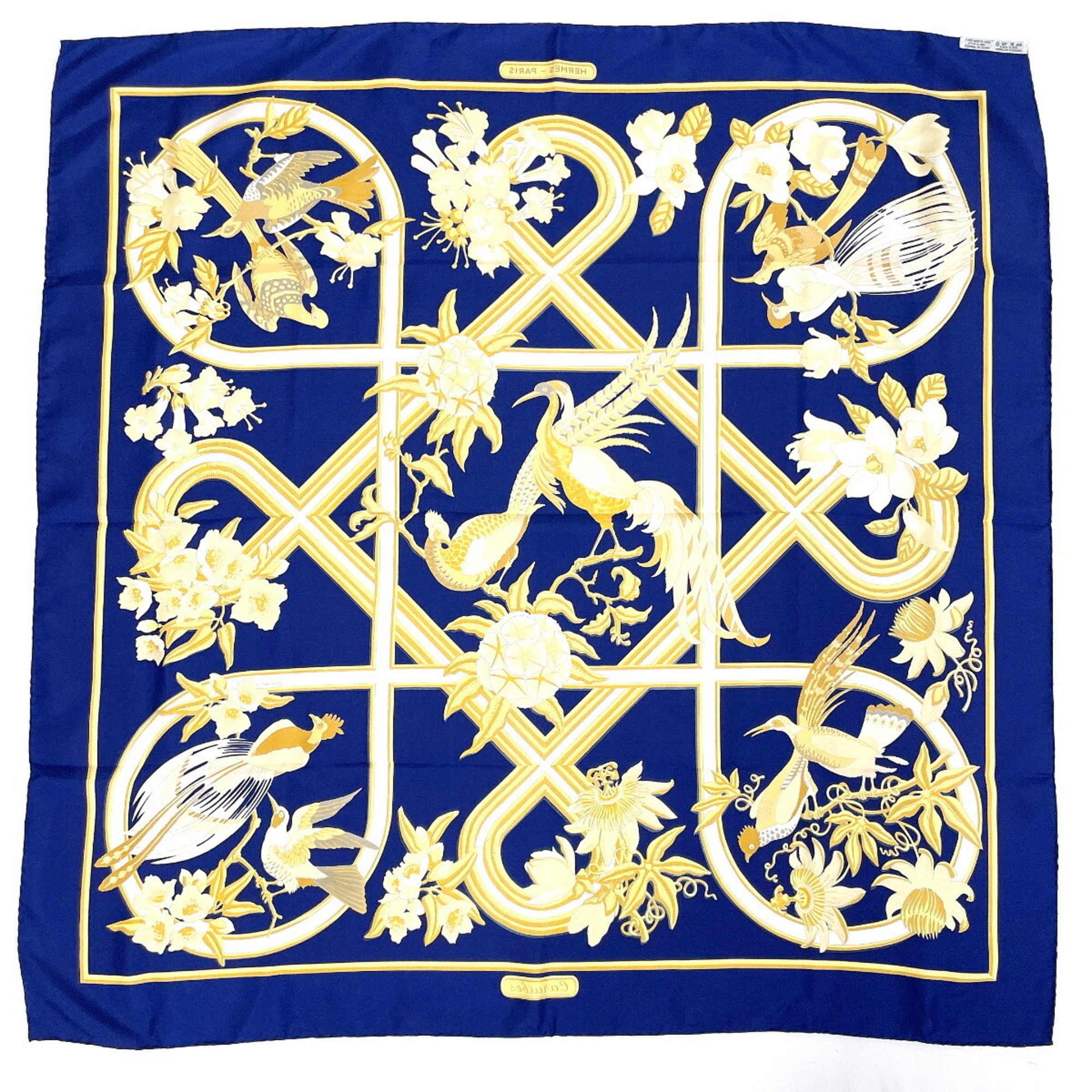 HERMES Caraibes 90 Scarf Muffler Silk Navy Women's N4064964