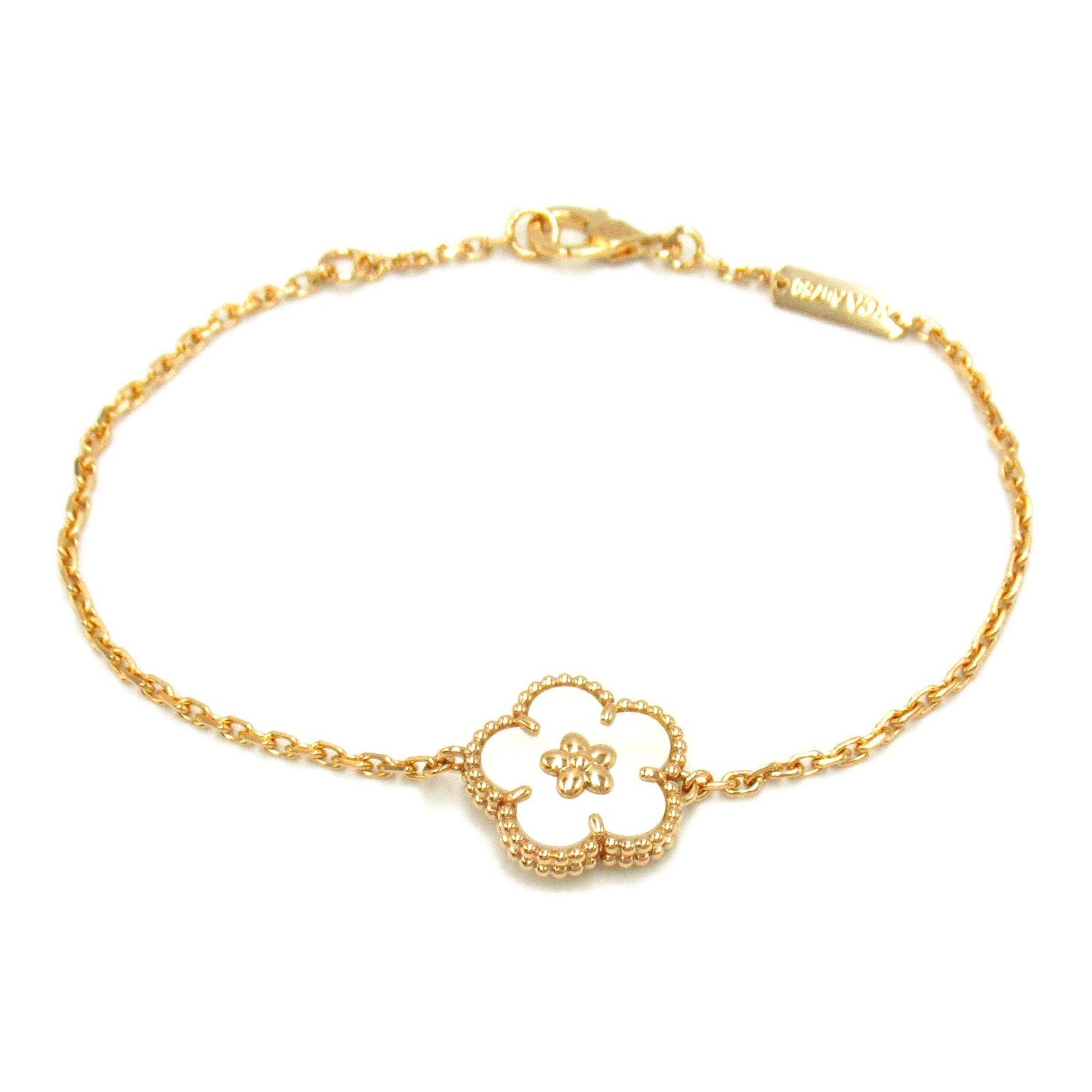 Van Cleef & Arpels Lucky Spring Plum Blossom Shell Bracelet K18PG (Pink Gold) Women's White