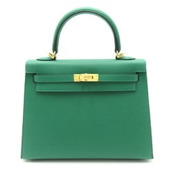 Hermes Kelly 25 (outer stitching) handbag bag calfskin (cowhide) Epsom leather ladies green