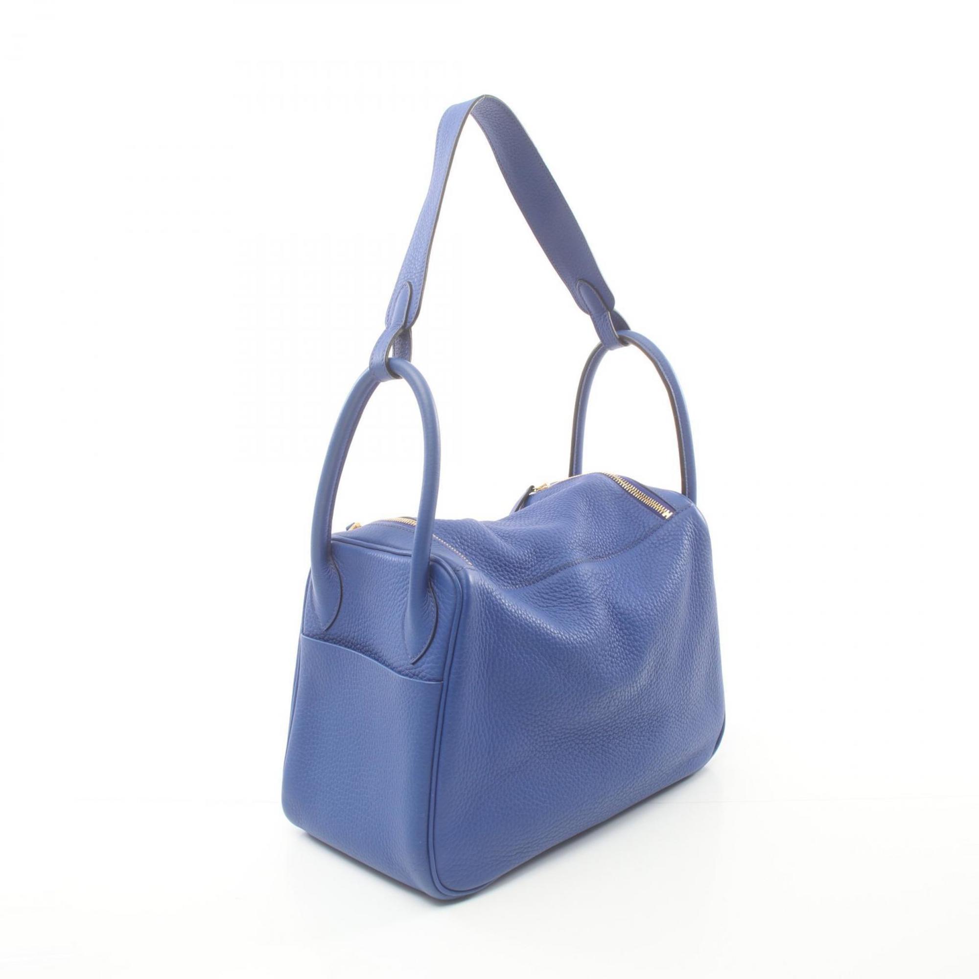 Hermes Lindy 30 Blue Electric Shoulder Bag Taurillon Clemence Women's