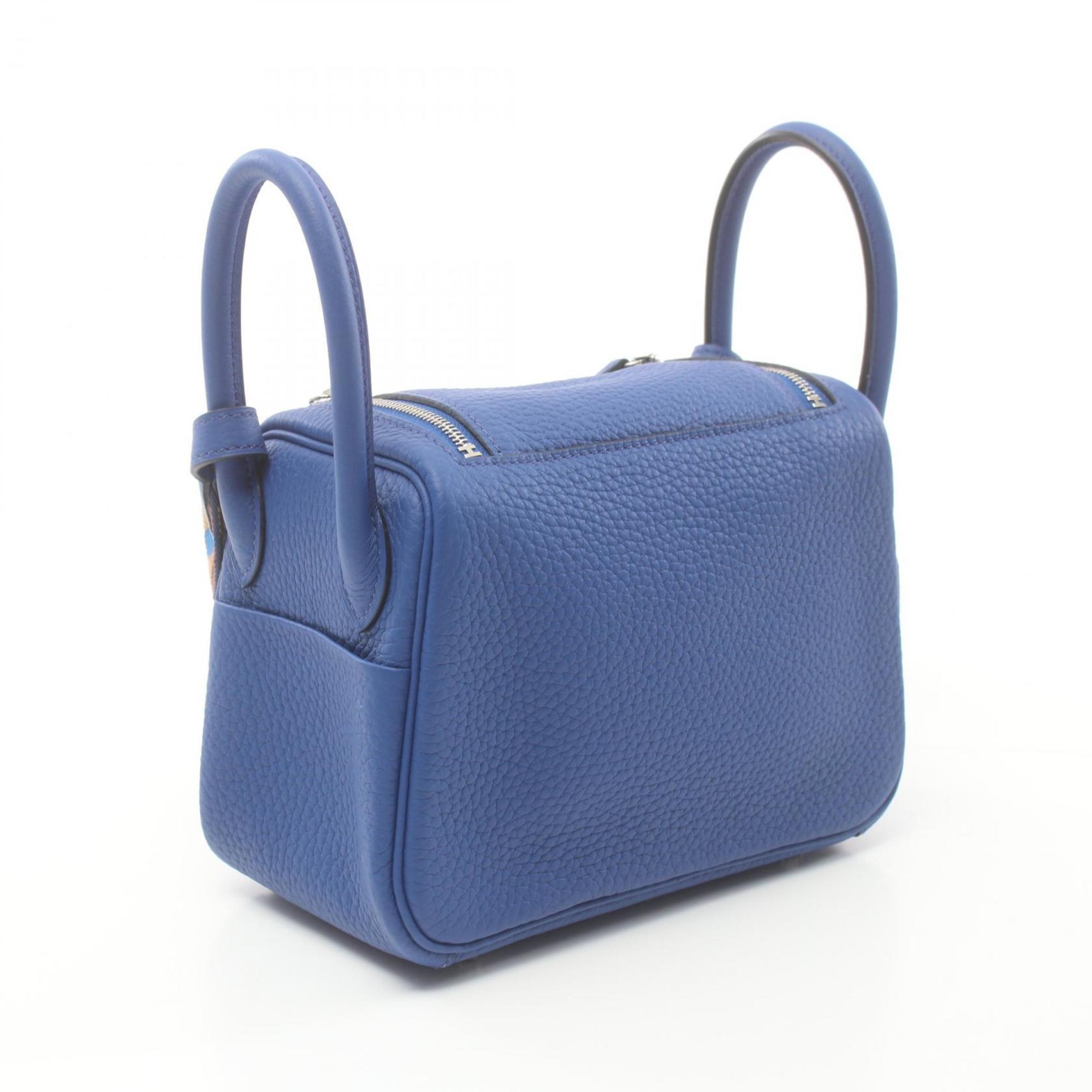 Hermes Lindy Maxiquadrille Shoulder Bag Taurillon Clemence Women's Blue