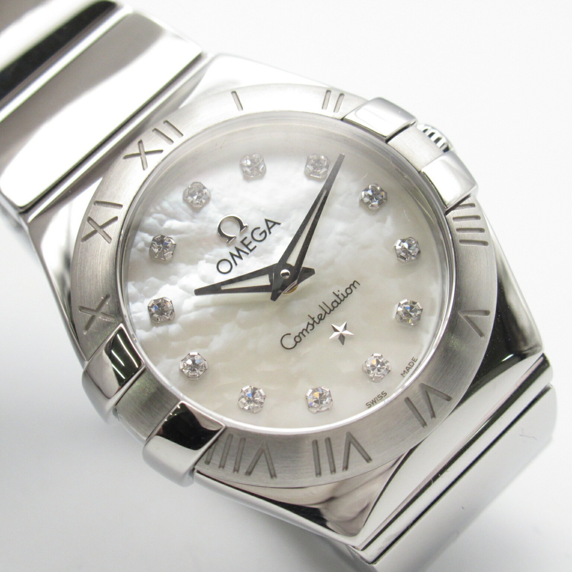 OMEGA Constellation 12P Diamond Watch Stainless Steel Ladies White Shell 123.10.24.60.55.002