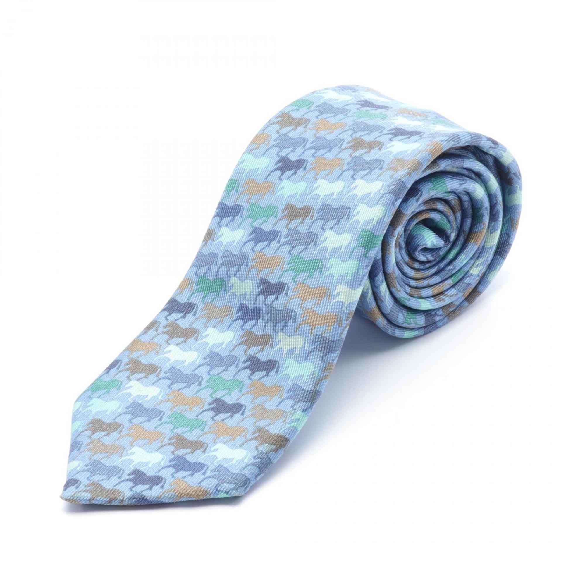 Hermes Silk Necktie for Men Blue Multicolor