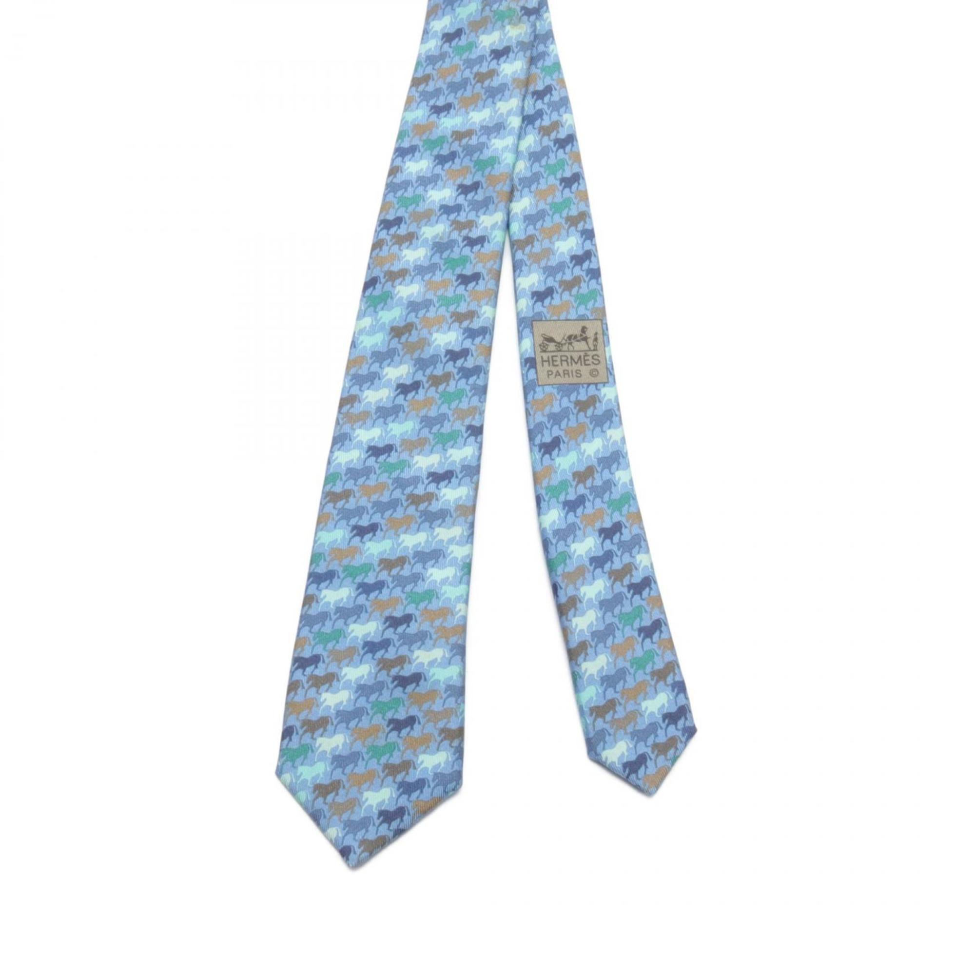 Hermes Silk Necktie for Men Blue Multicolor