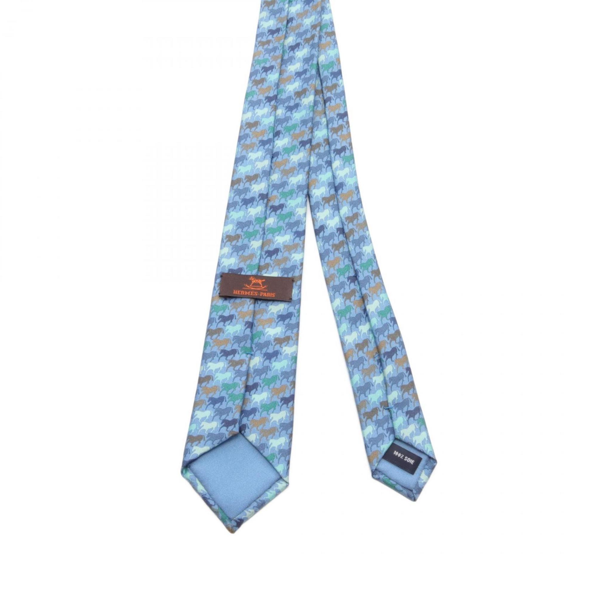 Hermes Silk Necktie for Men Blue Multicolor