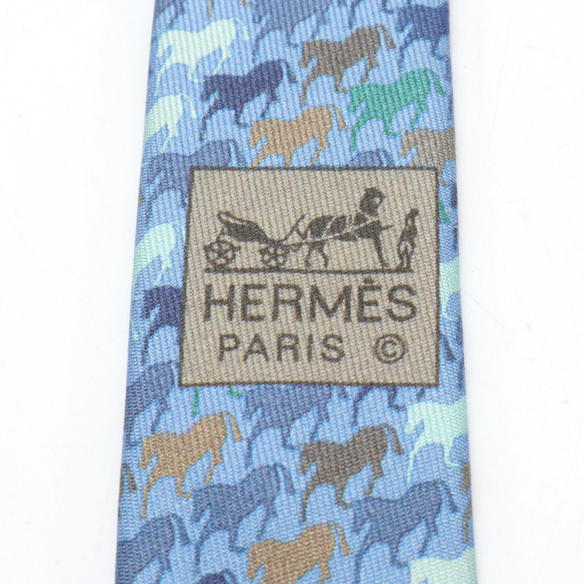 Hermes Silk Necktie for Men Blue Multicolor