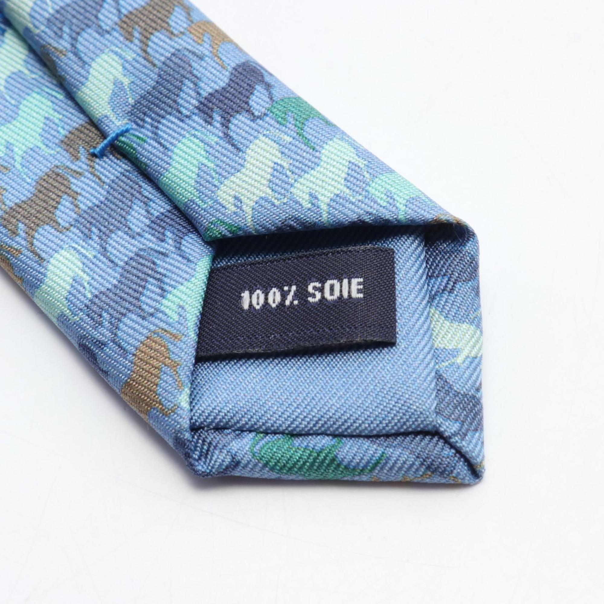 Hermes Silk Necktie for Men Blue Multicolor