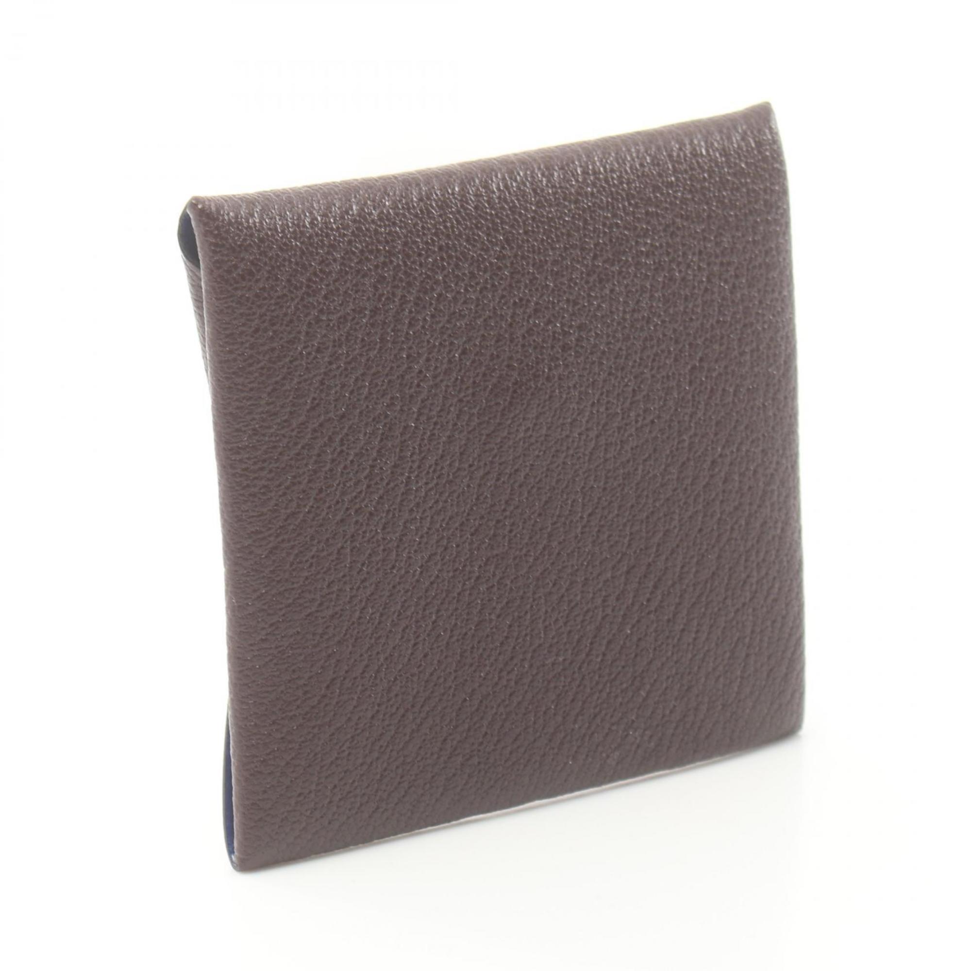 Hermes HERMES Bastia Verso Rouge Cellier Wallet/Coin Case Wallet Chevre Women's Brown