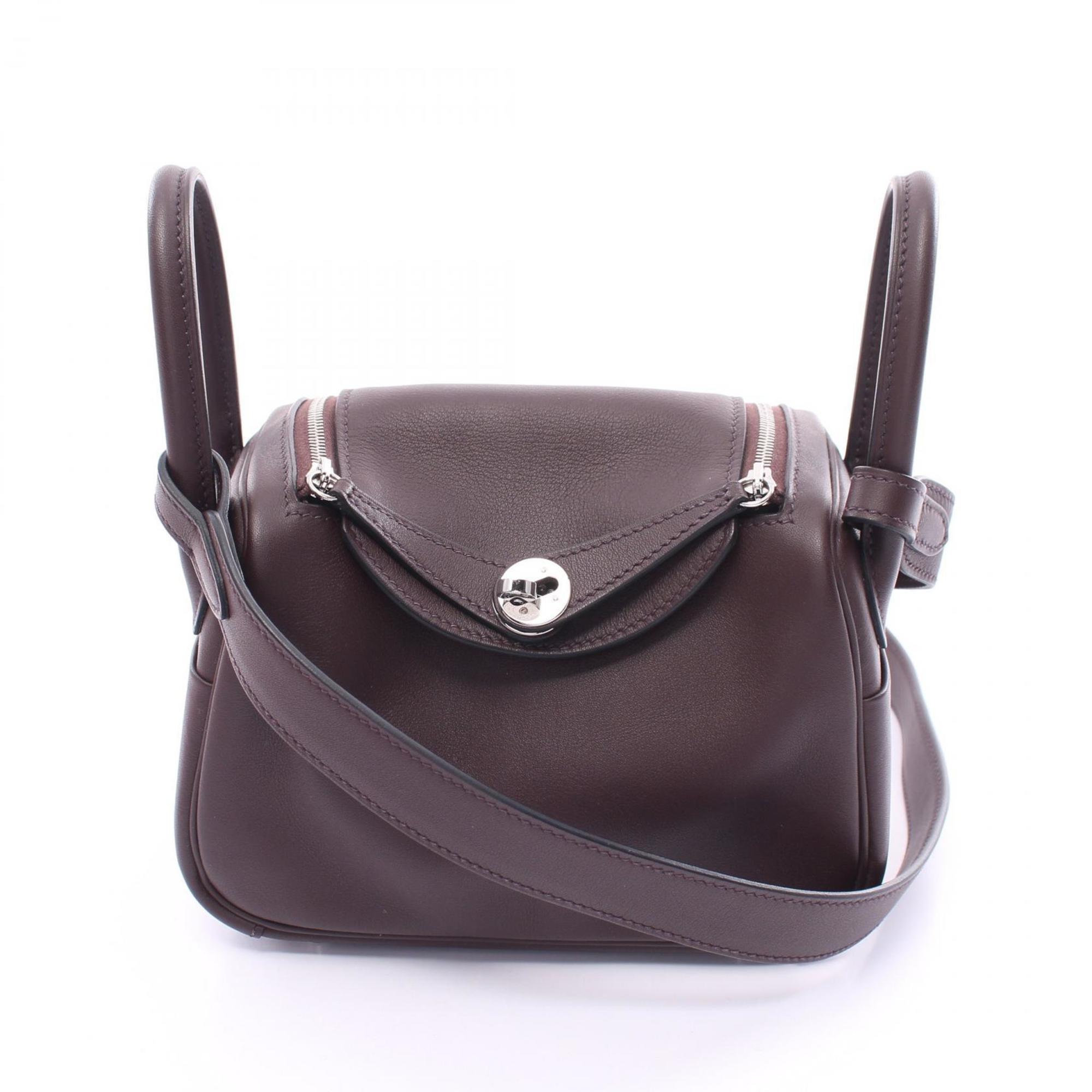 Hermes Lindy Verso Rouge Serie Shoulder Bag Swift Leather Women's Brown