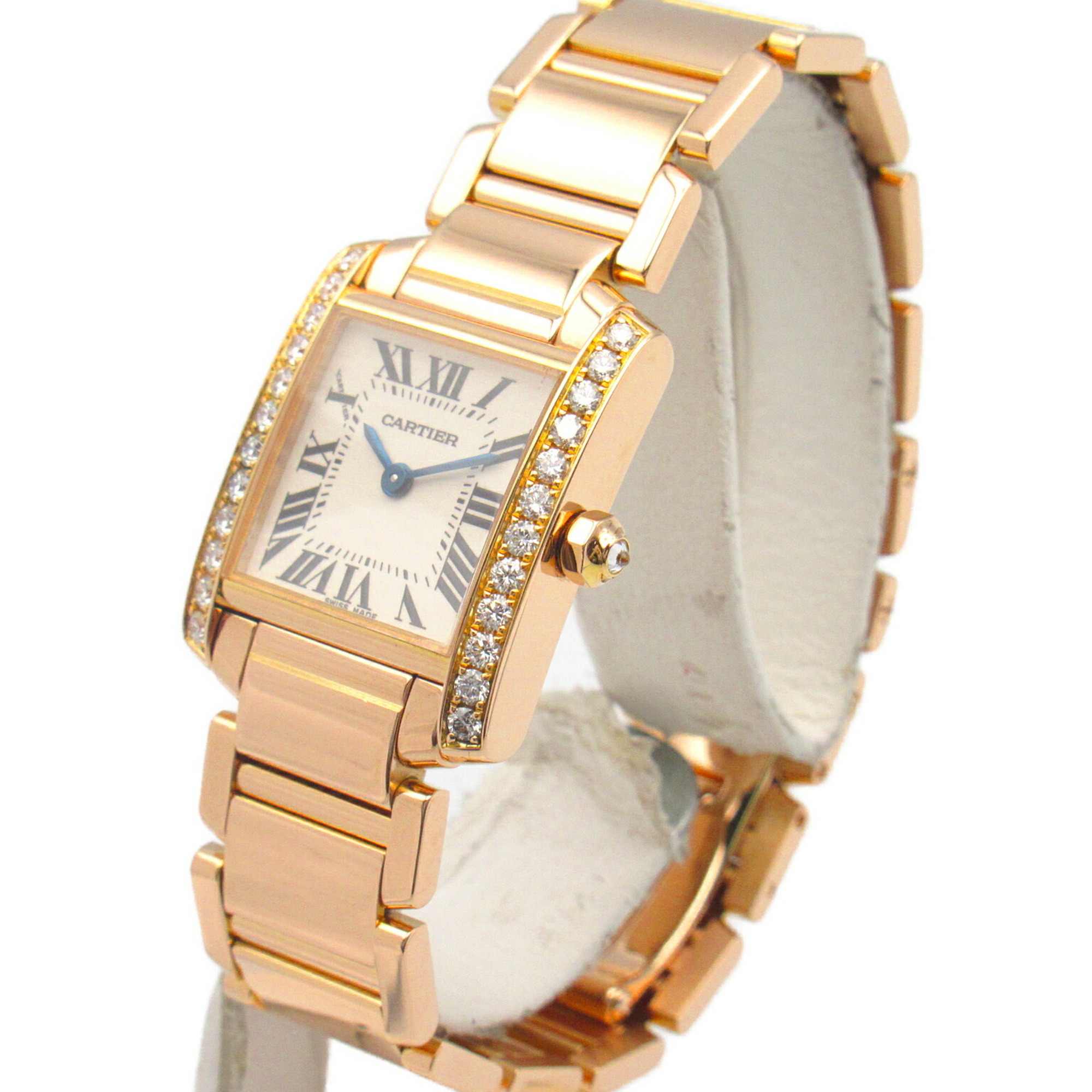 Cartier Tank Francaise SM Diamond Wristwatch K18PG (Pink Gold) Women's Silver WE10456H