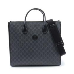 GUCCI Interlocking G GG Supreme Tote Bag Coated Canvas Leather Men's Black Grey 674148