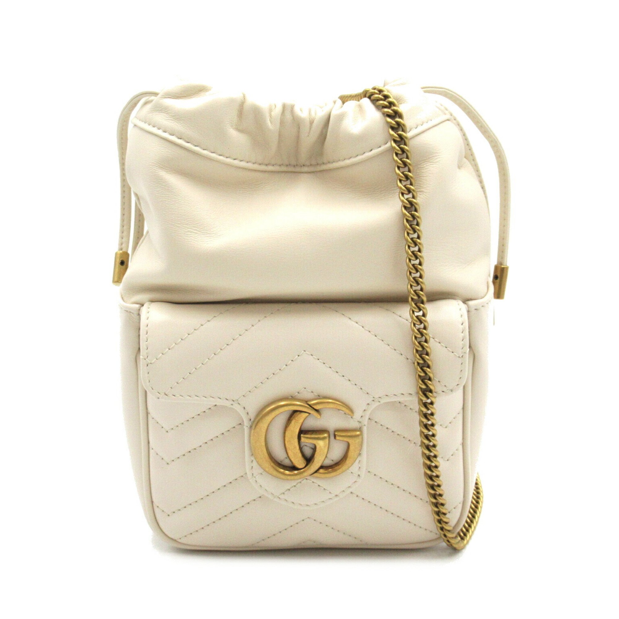 GUCCI GG Marmont Quilted Bucket Shoulder Bag Leather Women's White 746433AAB7C9022