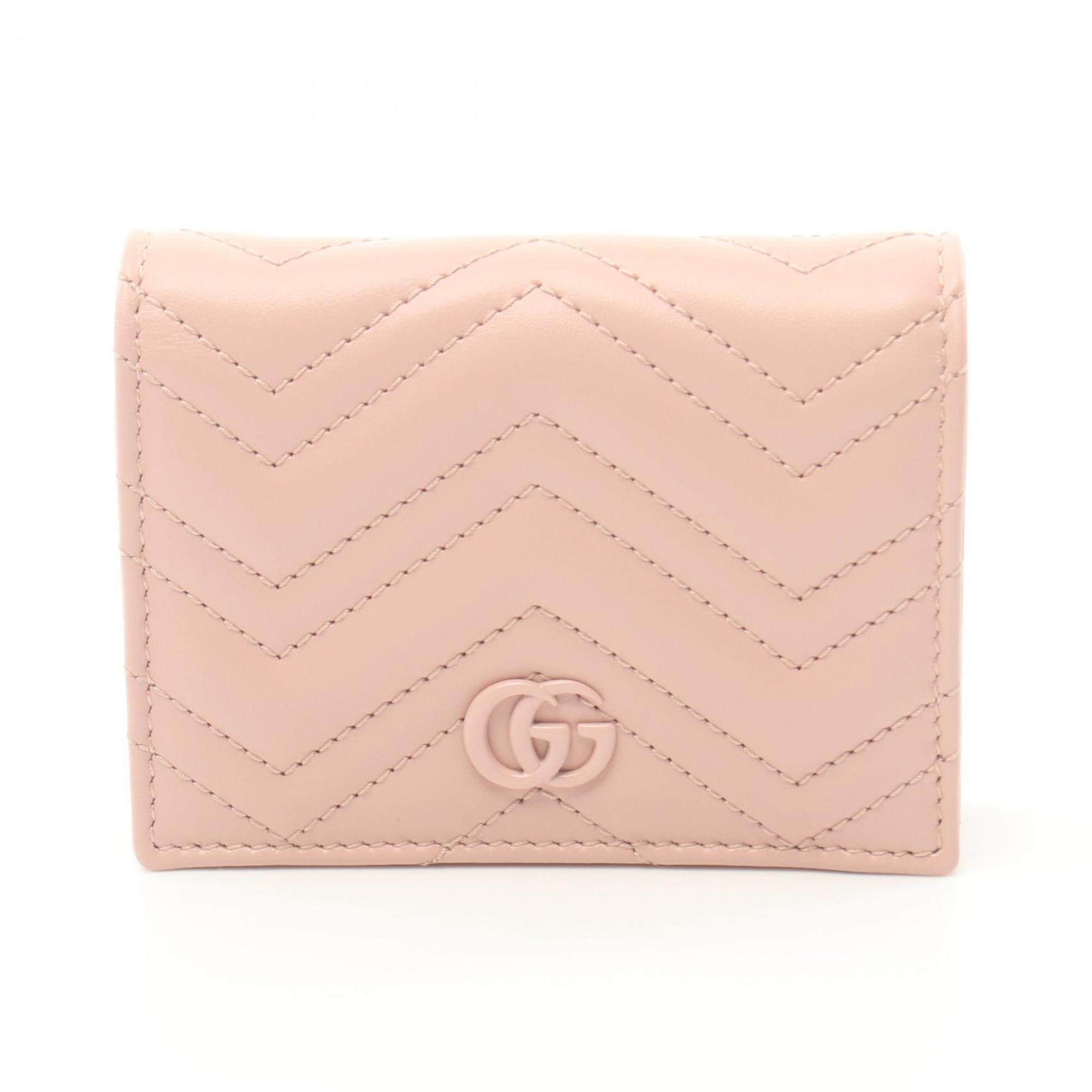 GUCCI GG Marmont Bi-fold Wallet Leather Women's Pink 466492