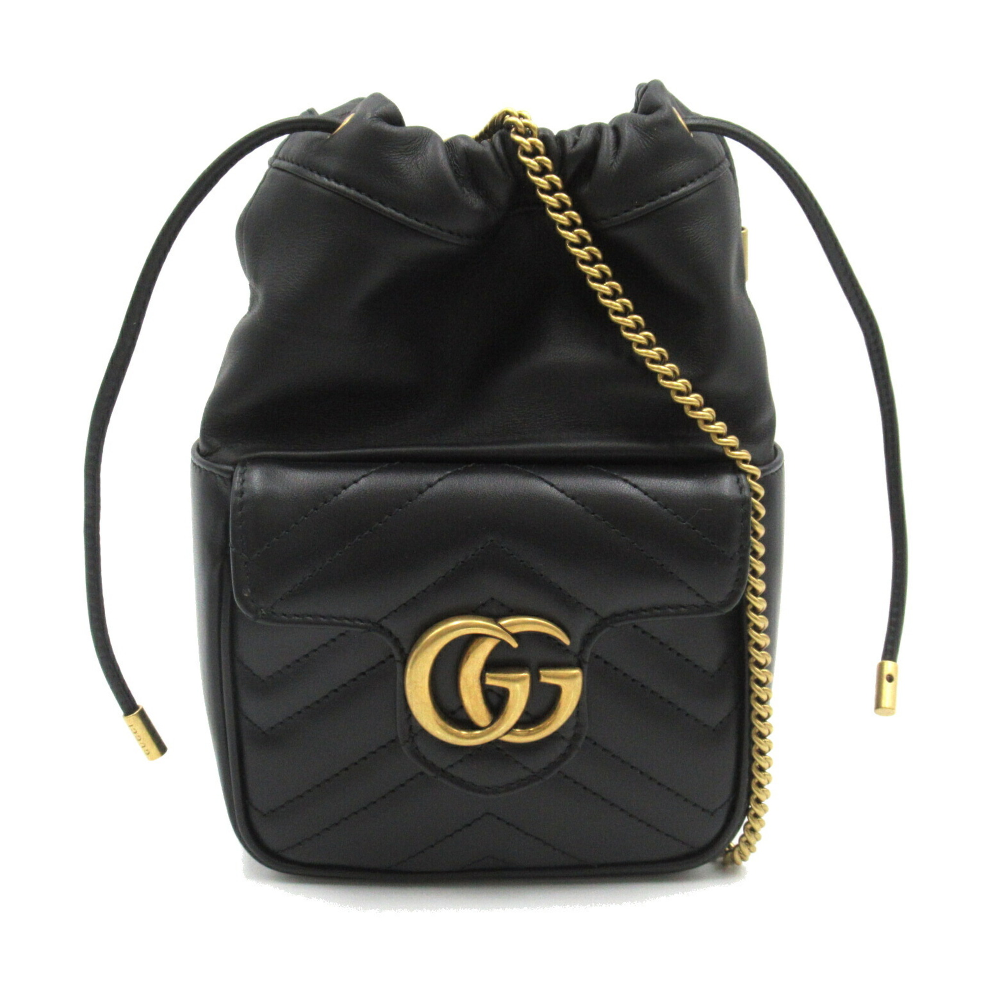 GUCCI GG Marmont Quilted Bucket Shoulder Bag Leather Women's Black 746433AAB7C1000