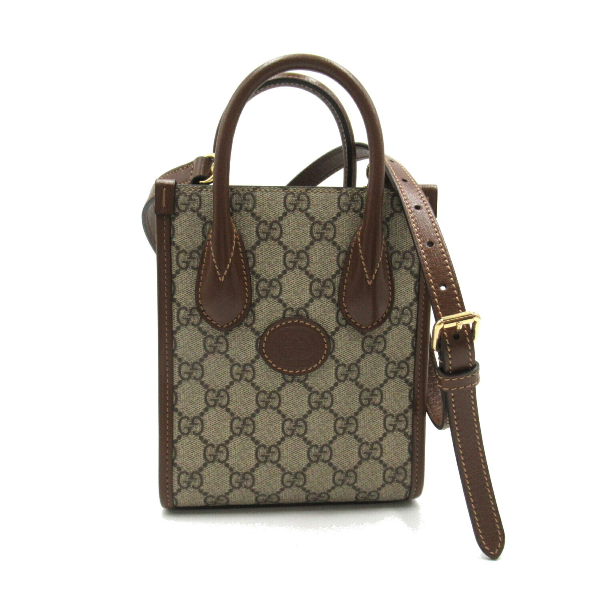 GUCCI Interlocking G Tote Bag 2-way Shoulder Coated Canvas Leather Women's Brown 671623