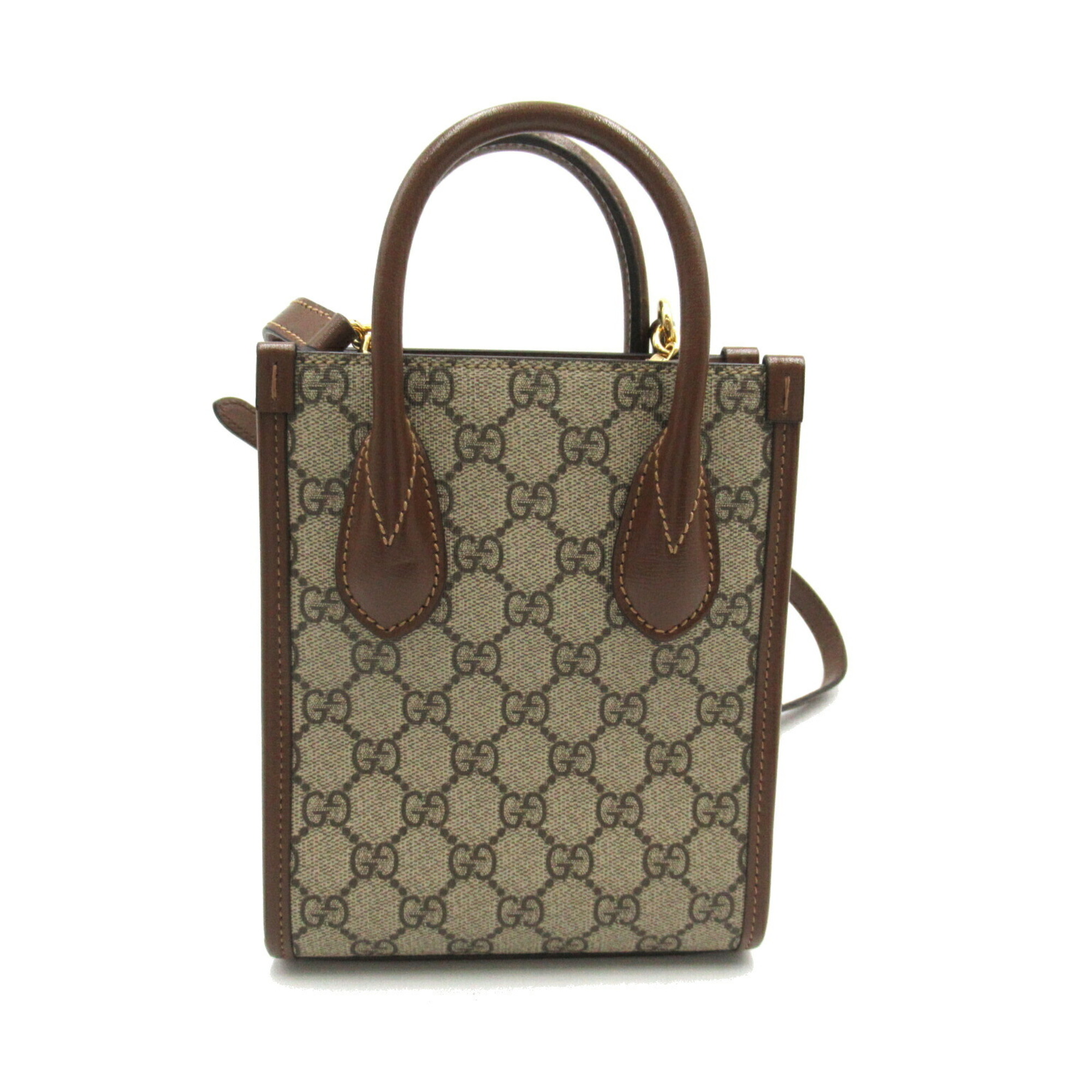 GUCCI Interlocking G Tote Bag 2-way Shoulder Coated Canvas Leather Women's Brown 671623