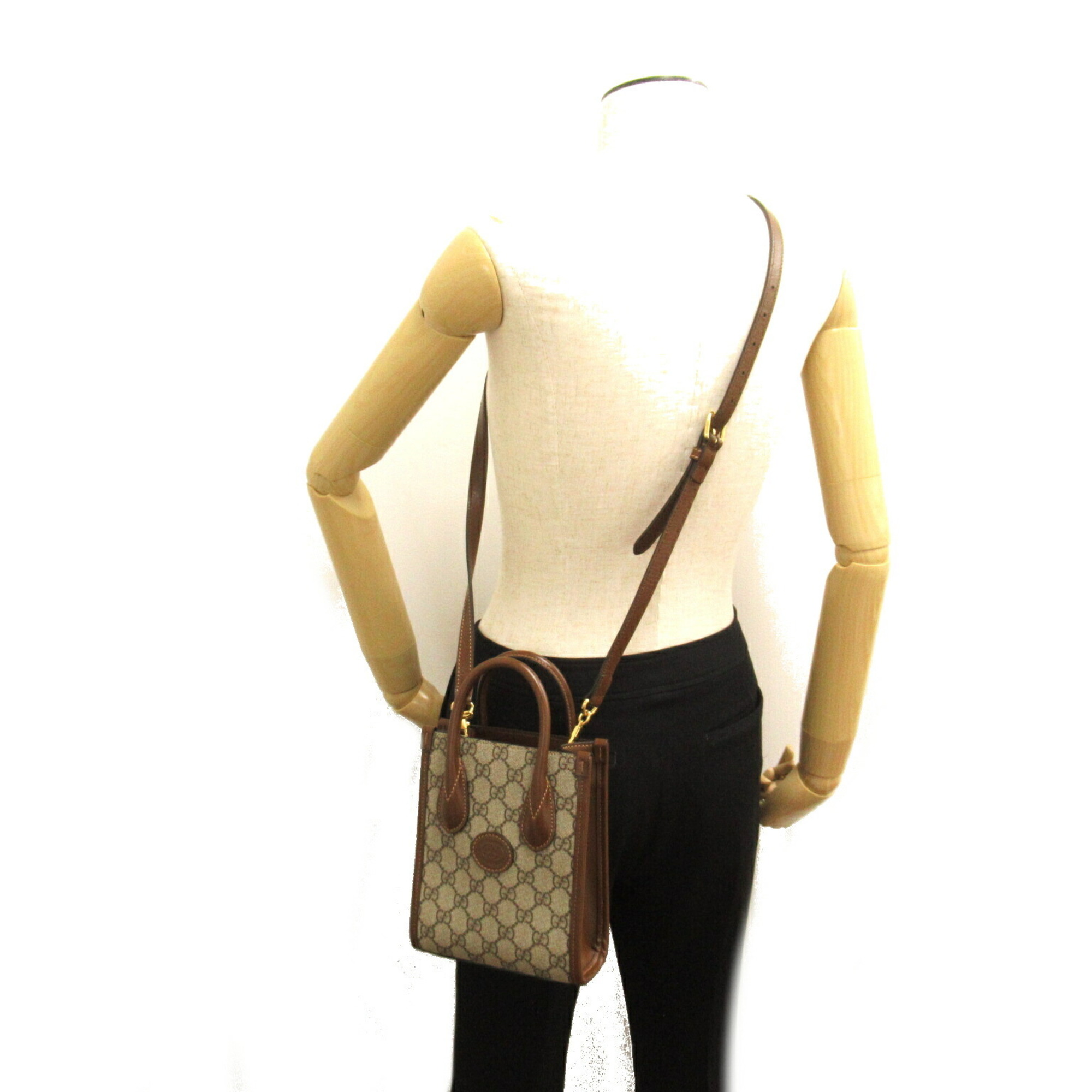 GUCCI Interlocking G Tote Bag 2-way Shoulder Coated Canvas Leather Women's Brown 671623