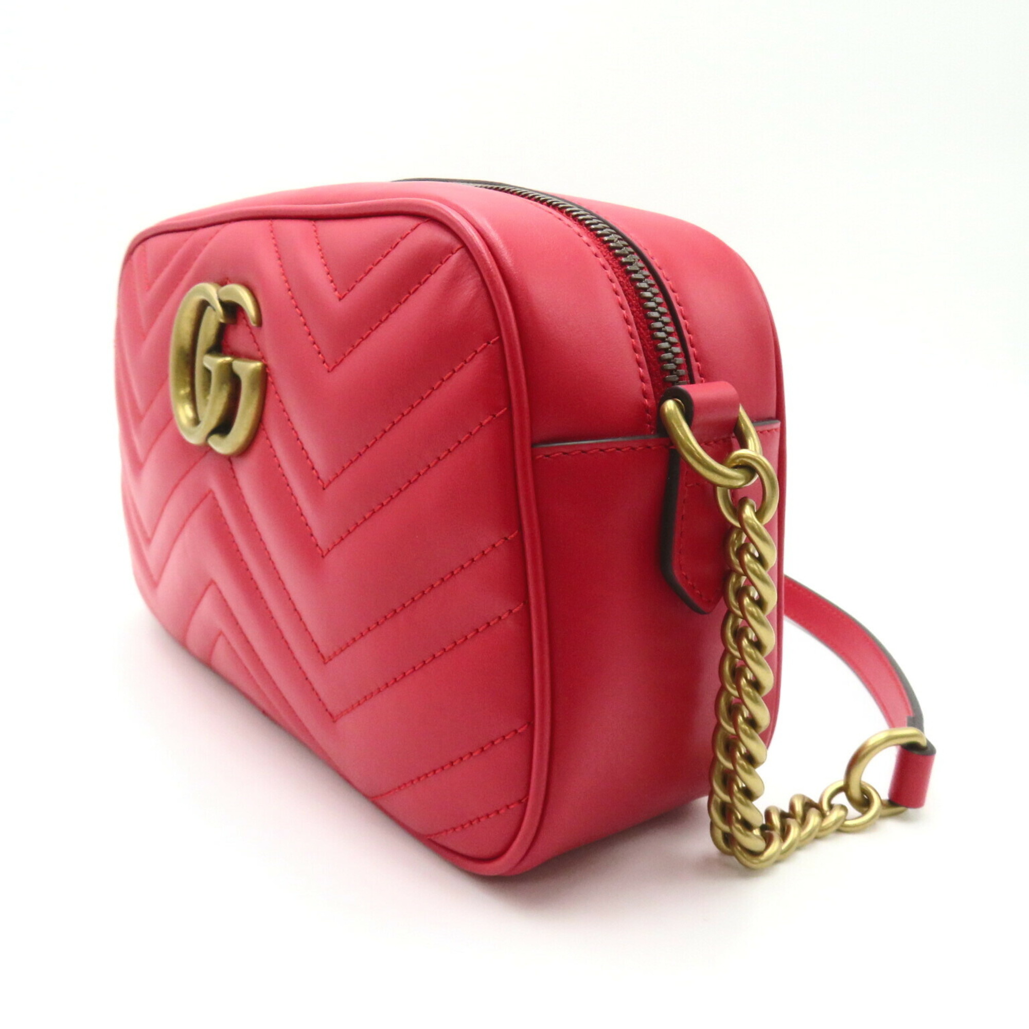 Gucci GG Marmont Small Shoulder Bag Leather Quilted Women's Red 447632AABZB6832