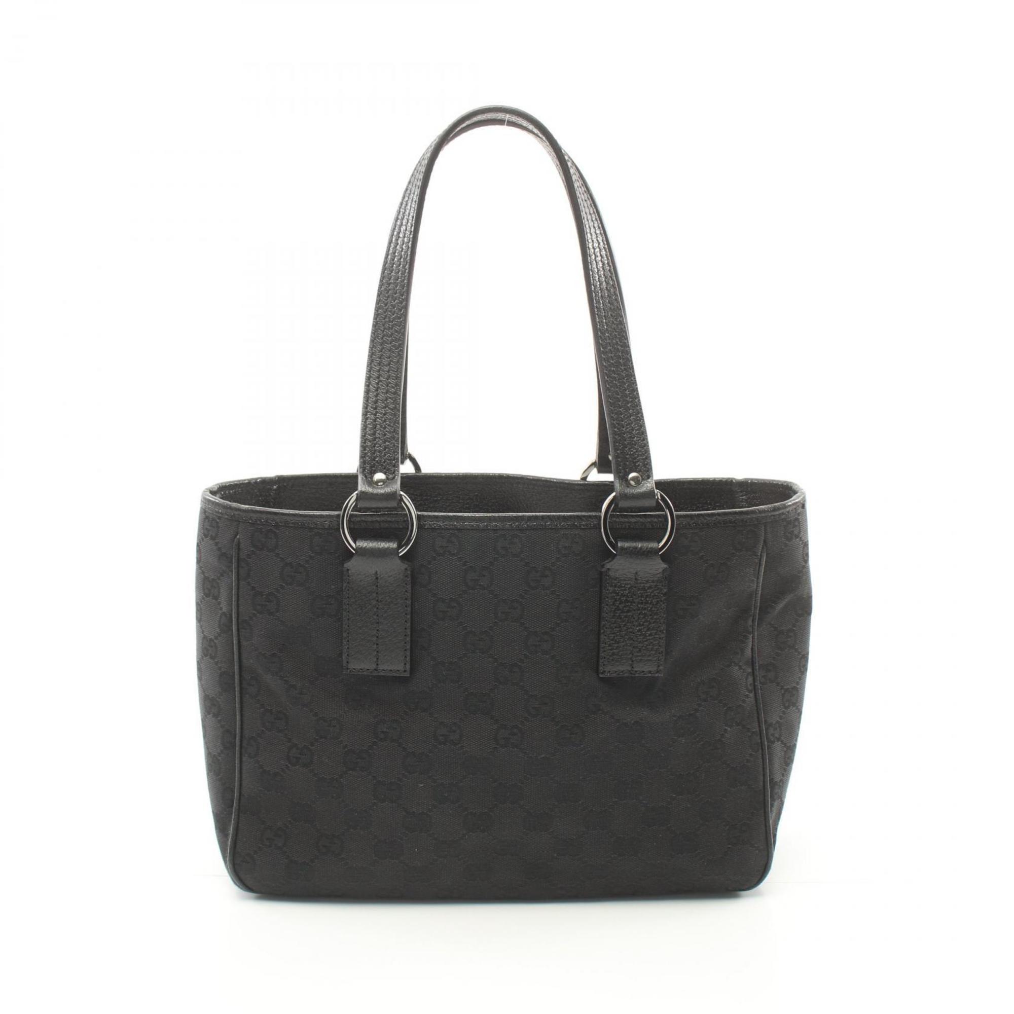 GUCCI GG Canvas Tote Bag Leather Women's Black 113019