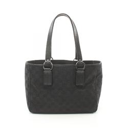 GUCCI GG Canvas Tote Bag Leather Women's Black 113019