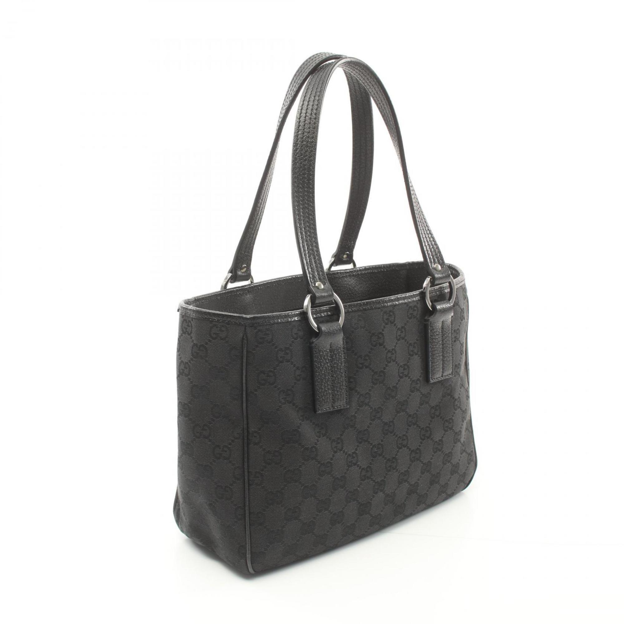 GUCCI GG Canvas Tote Bag Leather Women's Black 113019